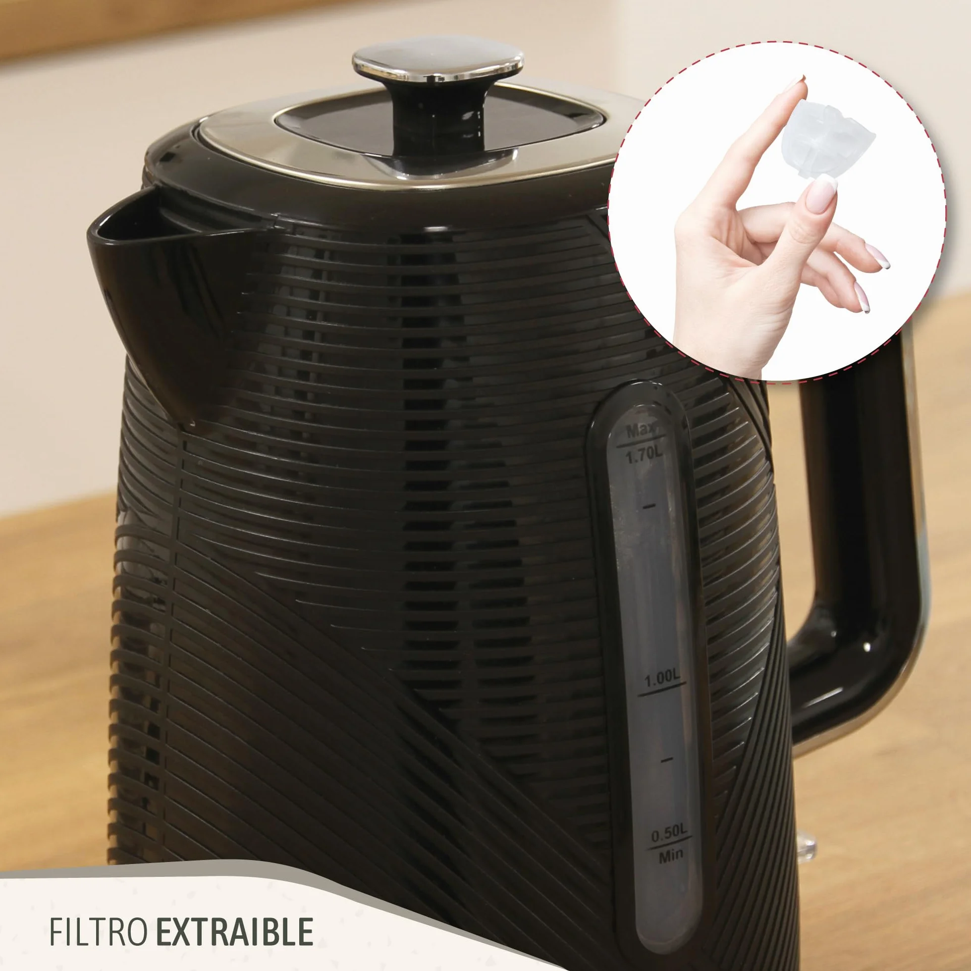 briebe Elegance Set Tostadora Pan 2 Rebanadas, 7 Niveles Tostado + Hervidor Agua Eléctrico 1,7L Inalámbrico, 2200W Libre BPA + Batidora de Mano 600W, 2 Velocidades, Acero Inoxidable, Negro