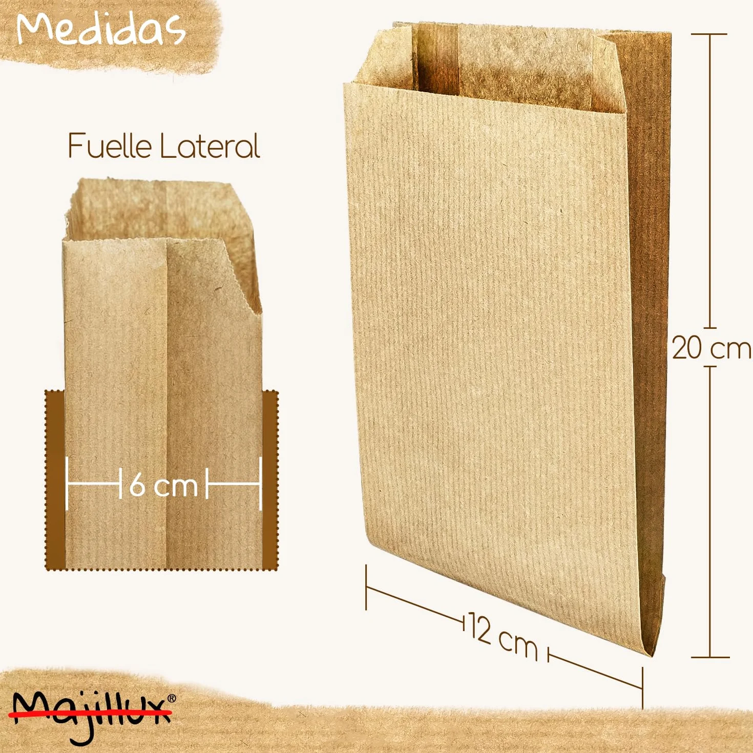 100 Bolsas de Papel Kraft 12 x 20 x 6 cm - Bolsas Pequeñas Grado Alimenticio, Sobres Kraft Marrón Reutilizables y Reciclables para Regalos, Negocios, Manualidades y Embalaje Sostenible