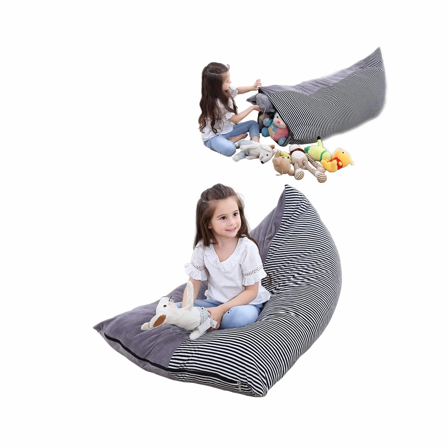 Bolsas de Frijoles de Almacenamiento de Juguetes de Peluche, Silla Plegable Suave, Cubierta de Asiento de sofá para niños, niños de Gran Capacidad Gris