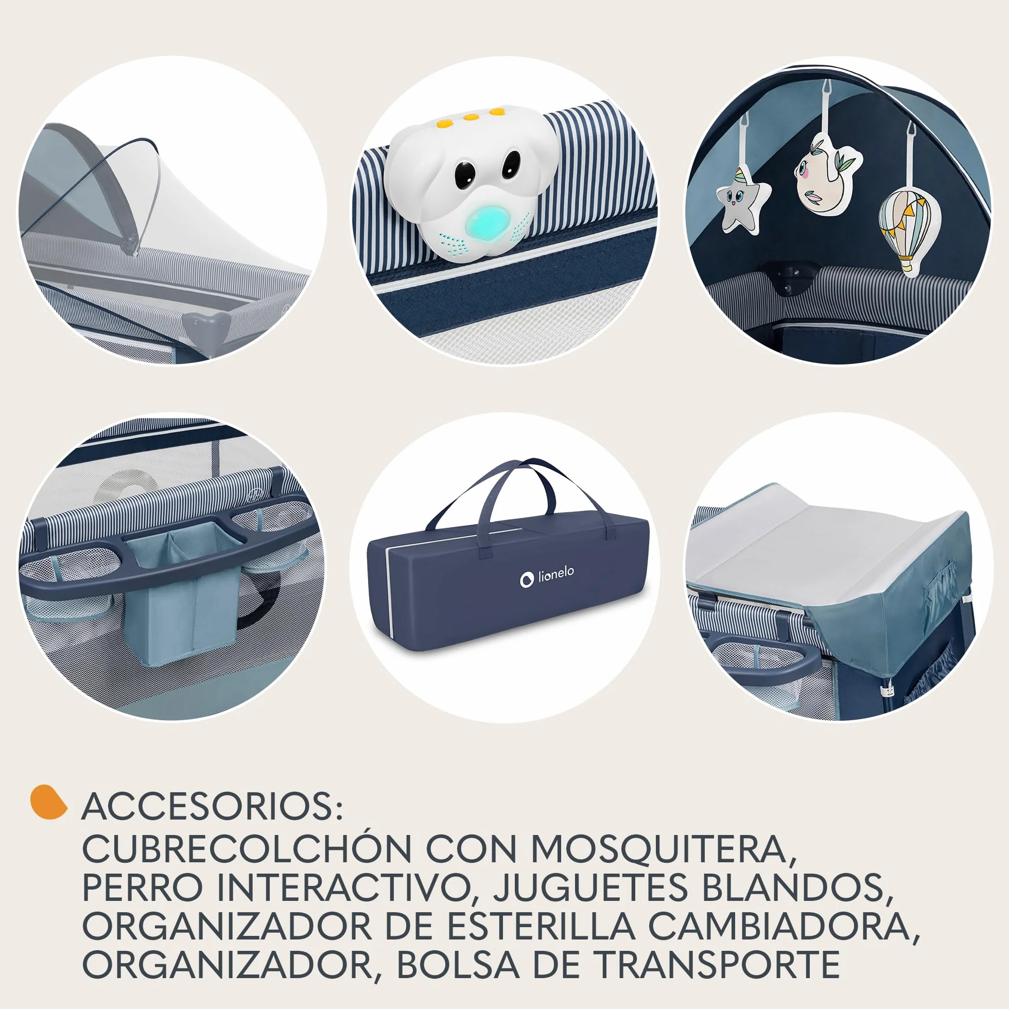 lionelo Sven Plus Cuna de Viaje para bebés 0-36M para niños hasta 15 kg Función de Cambiador Mosquitero Apertura Lateral con Cremallera Ajuste de Altura (Azul Oscuro)