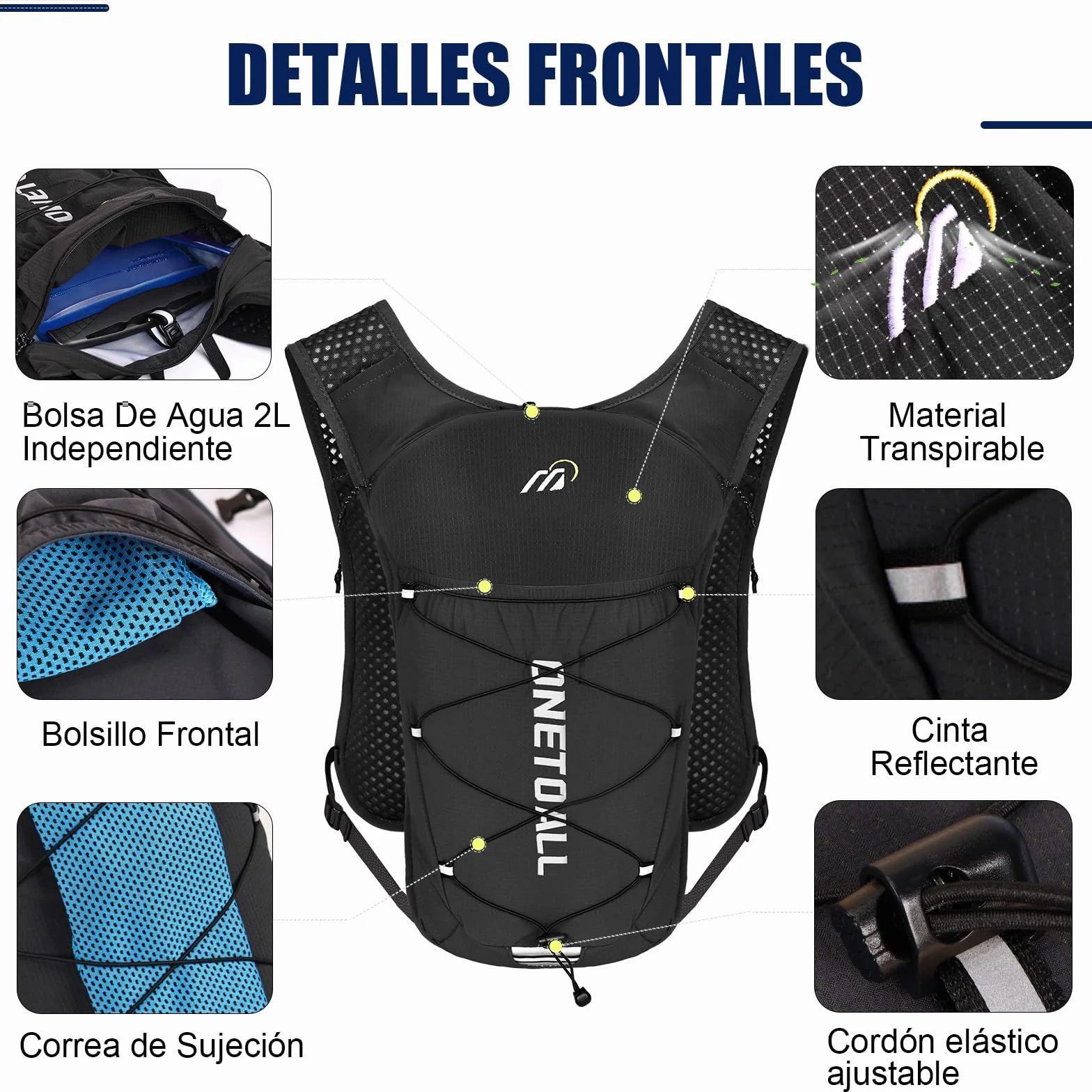 Chaleco Running Hombre Mujer Ligero Mochila Hidratacion Trail Running con Bolsa Agua 2L y Botella 500ml