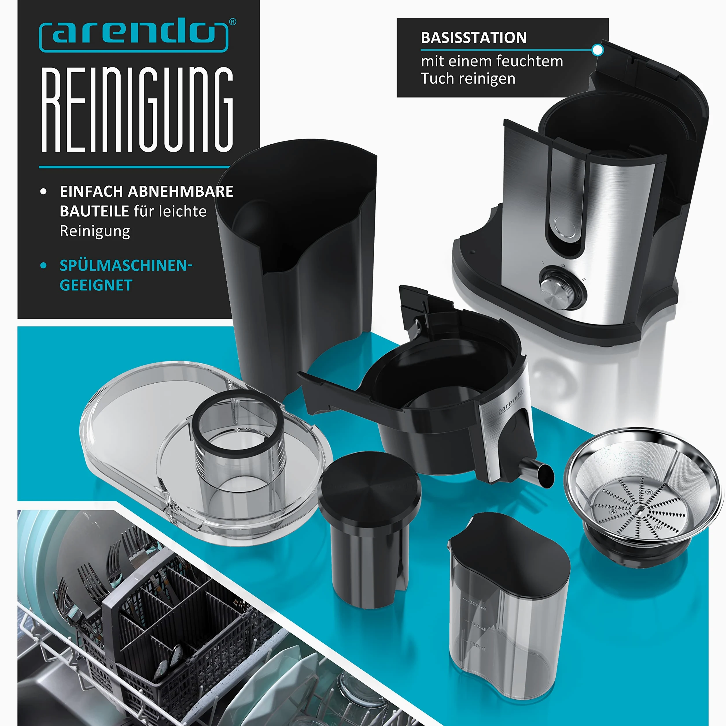 arendo - Exprimidor de Frutas y Verduras en Acero Inoxidable, Extractor centrífugo de zumos, eléctrico, con 2 velocidades, protección contra sobrecalentamiento, Carcasa de Acero Inoxidable, sin BPA