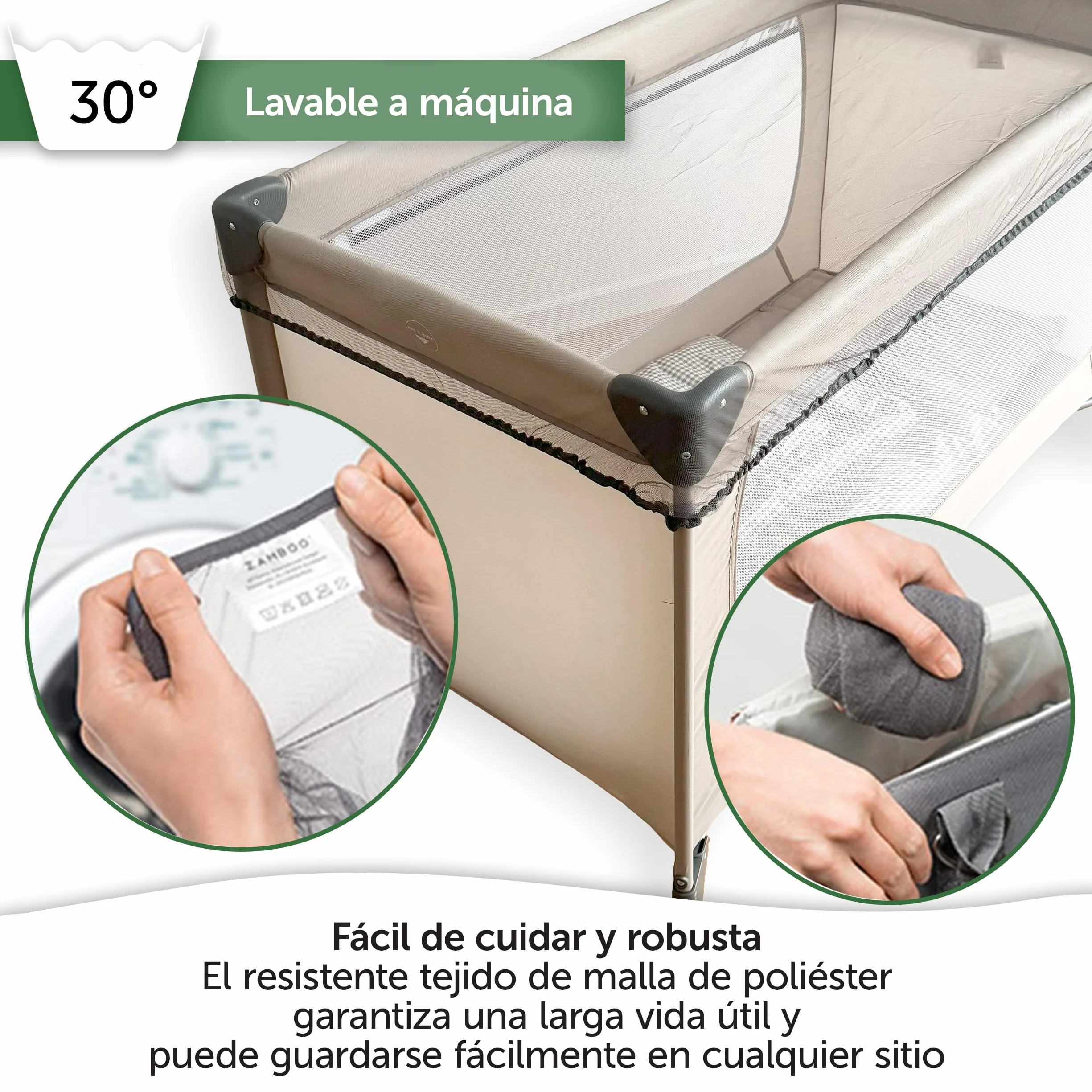 Zamboo Mosquitera Cuna Bebe 60x120 cm de Viaje Universal | Minicunas | Parque Infantil - Red Antimosquitos para Cama Niños - Transpirable - Lavable a Máquina e Higiénica - Gris