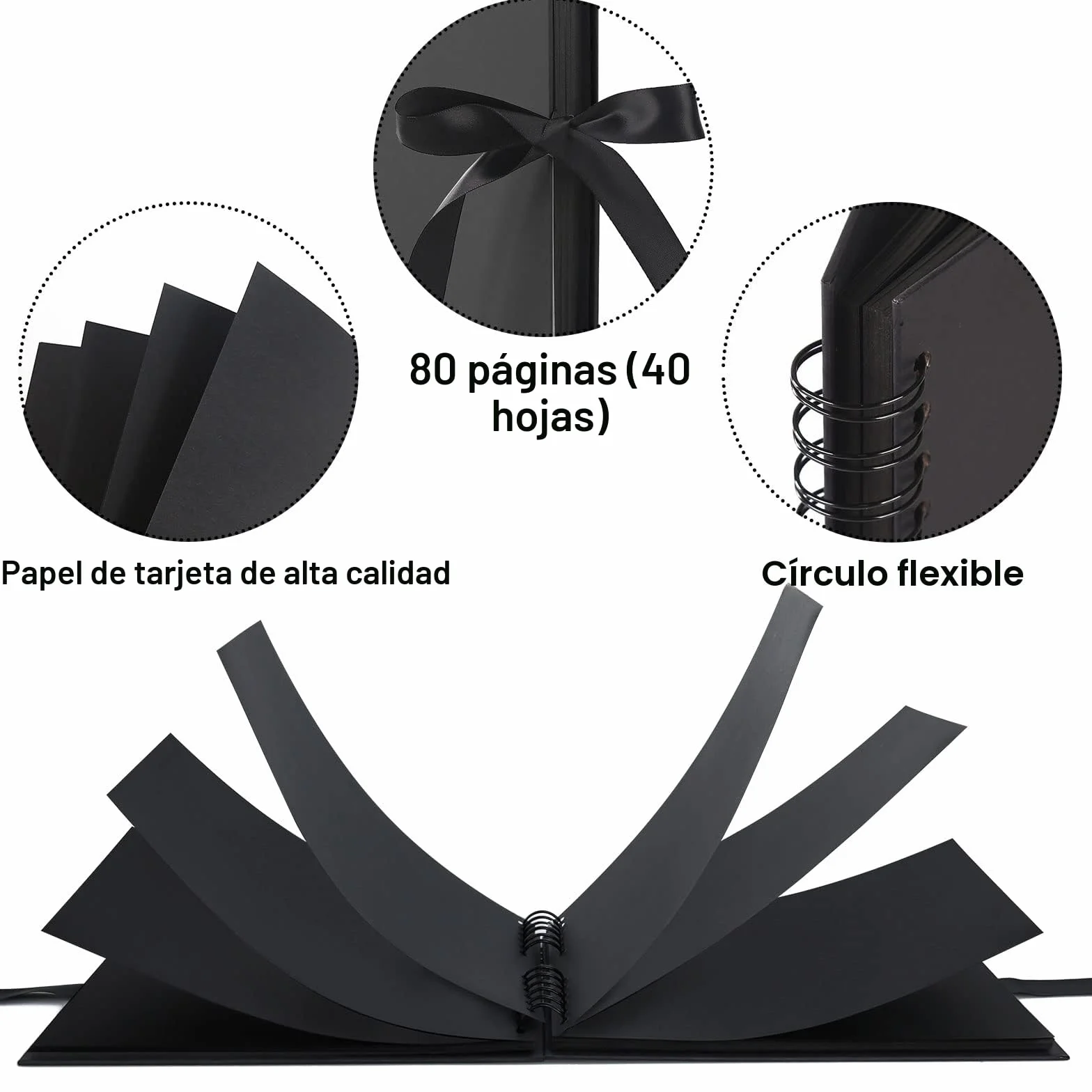 Vienrose Álbum de Fotos Scrapbook 10x15 cm Álbum de Recortes para Pegar y Escribir 80 Negra Páginas Espiral DIY Regalos de Boda Aniversario Bebé Cumpleanos Familiares Navidad, 28,5x21cm, Negro