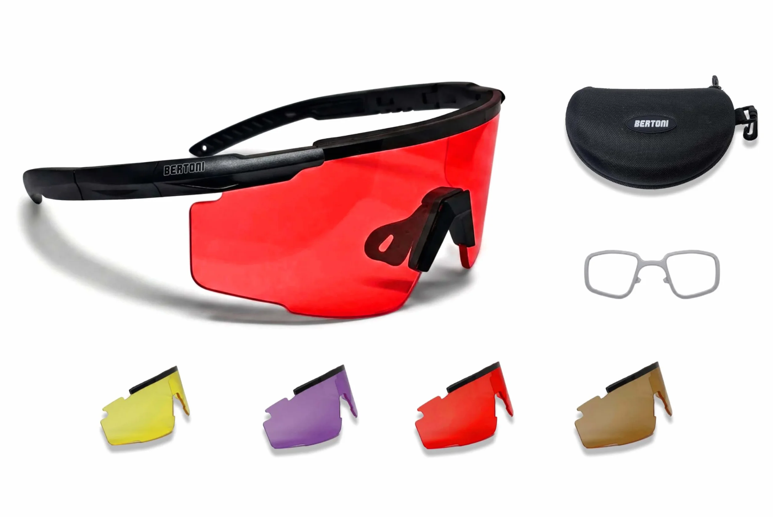 BERTONI Gafas de Tiro Protectoras Balistica Tacticas de Seguridad para Disparar con 4 Lentes Incluidas y Clip para Lentes Graduadas – SH890N SOS