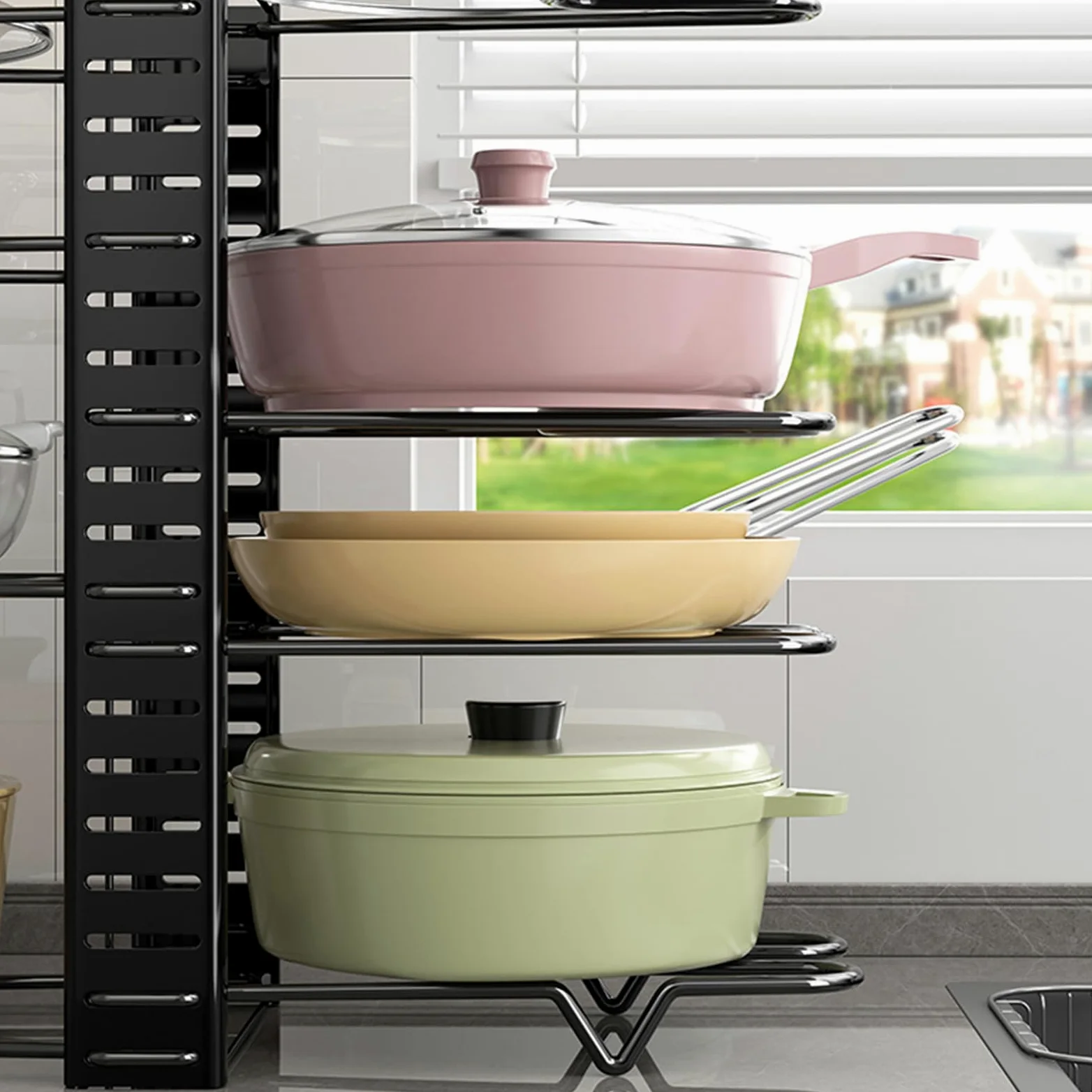 Organizadores de estantes para de Cocina, Estante de Almacenamiento Extensible para Utensilios de Cocina, Tapas de sartenes, gabinete para Ahorrar Espacio, Estante para Platos