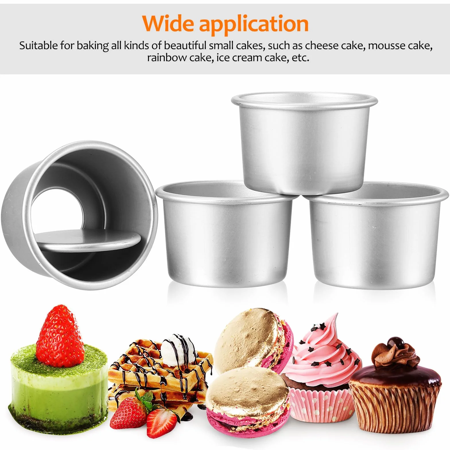 Moldes Pequeños para Pasteles Redondos 4 Piezas de Aleación de Aluminio | Base Desmontable, Antiadherentes, para Cheesecake y Bizcocho Chiffon, Color Plata