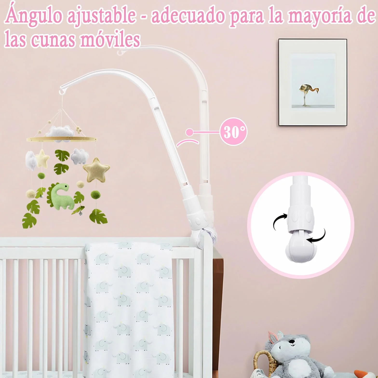 Soporte Móvil para Bebé 58cm Ajustable Desmontable, Blanco