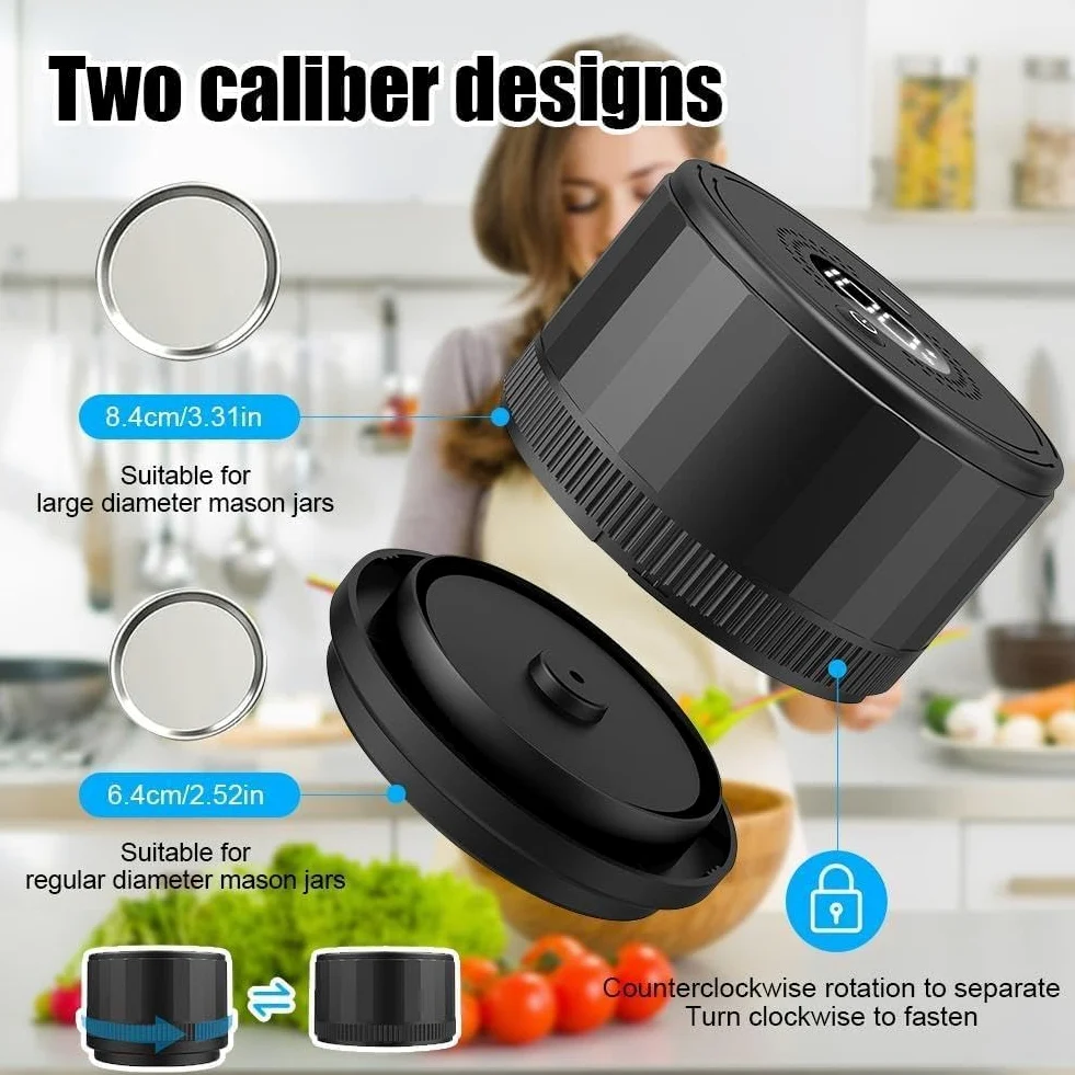 Sellador al vacío de tarros Mason, Kit de Sellado al vacío de Alimentos con Parada automática, Recargable por USB, máquina de Sellado al vacío para Almacenamiento y fermentación de Alimentos