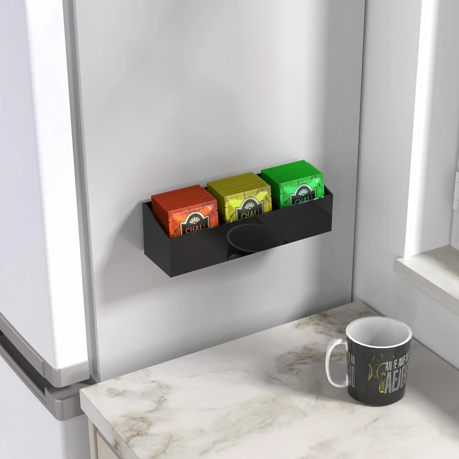 NiHome Organizador magnético de bolsas de té acrílico de tres compartimentos, solución de almacenamiento versátil para bolsas de té y artículos pequeños, diseño elegante y duradero con tamaño compacto