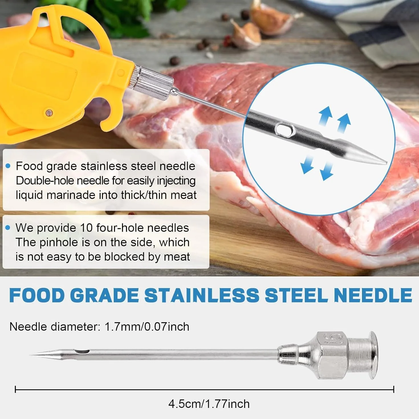 MXBAOHENG Pistola Inyectora de Carne Eléctrica con Manguera 50W Inyector Automático de Marinados Pistola Individual con 10 Agujas de Acero Inoxidable para Asar Pavo, Cerdo, Carne de Res