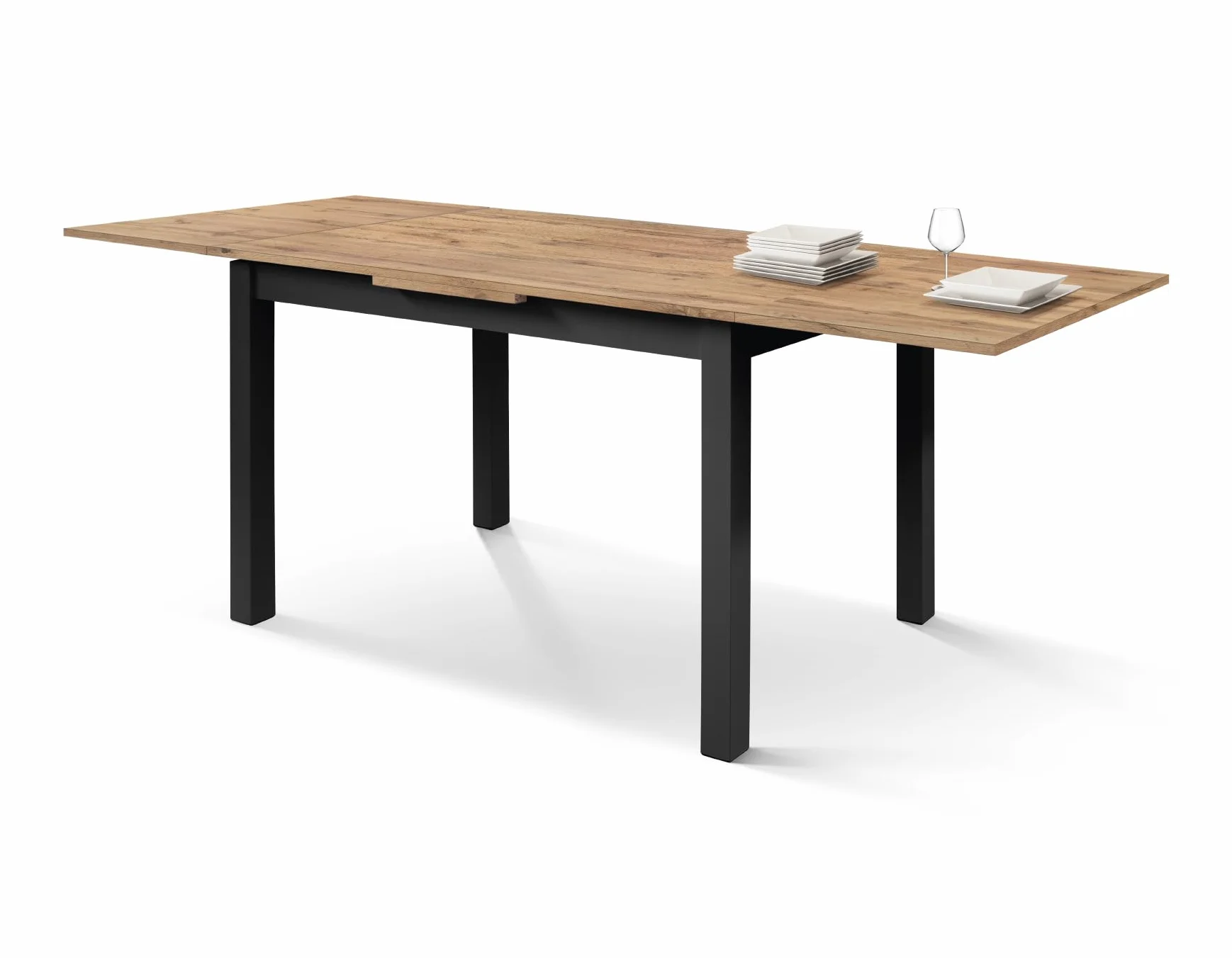 PAZZO DESIGN Tommaso Mesa Extensible, Roble Rústico, Melamina (Base Negra, 110 x 70 x 76,5) - id_2142