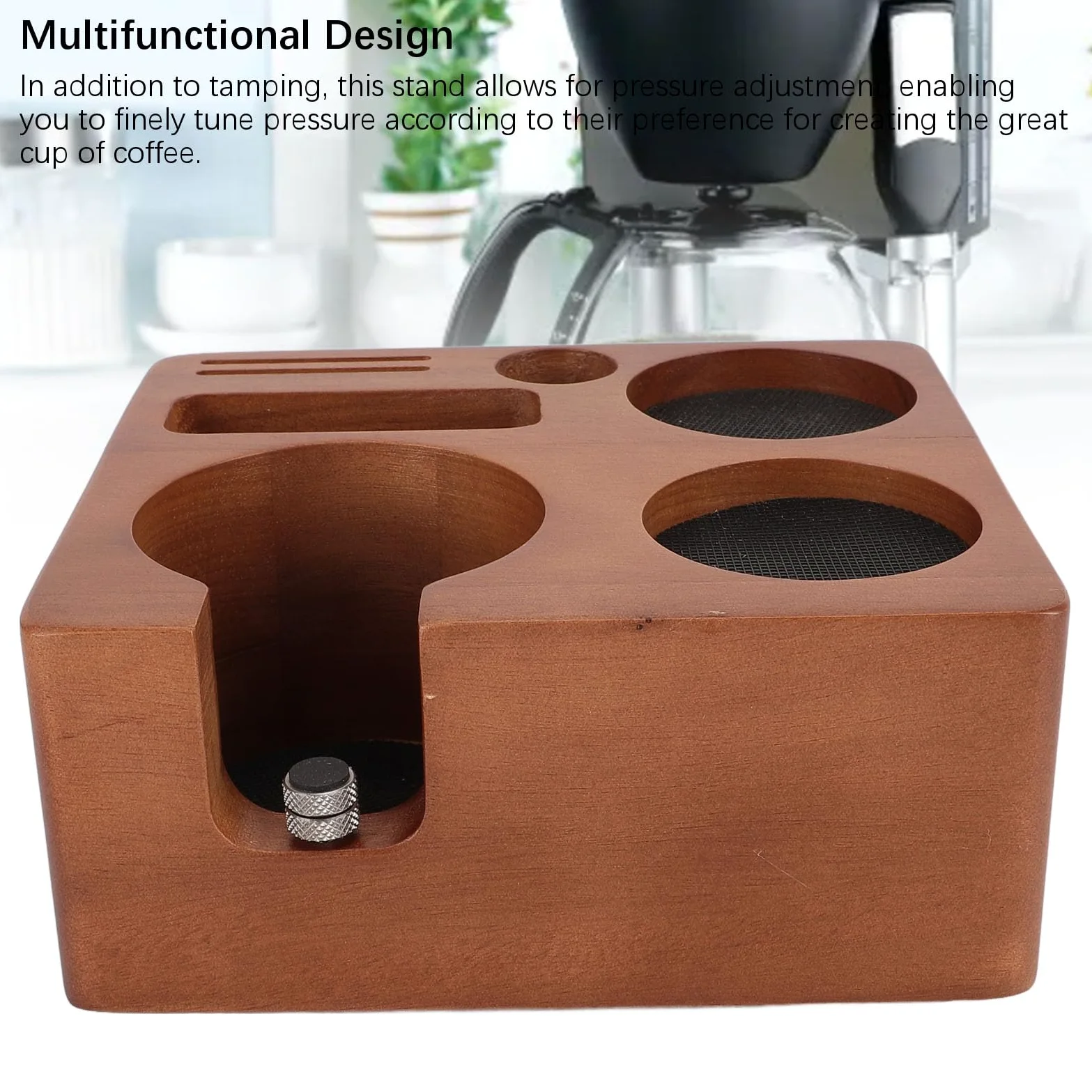 Estación de apisonamiento de espresso, soporte multifuncional de madera para café para portafiltro, manipulador y distribuidor de 58 mm