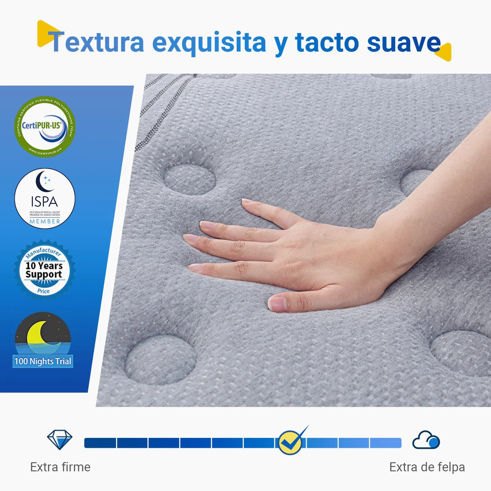 Avenco Colchón de Muelles Ensacados 180x200 cm, Espuma de Carbón de Bambú, Gris, Híbrido, Tejido Suave CertiPUR-US - Grosor 24 cm