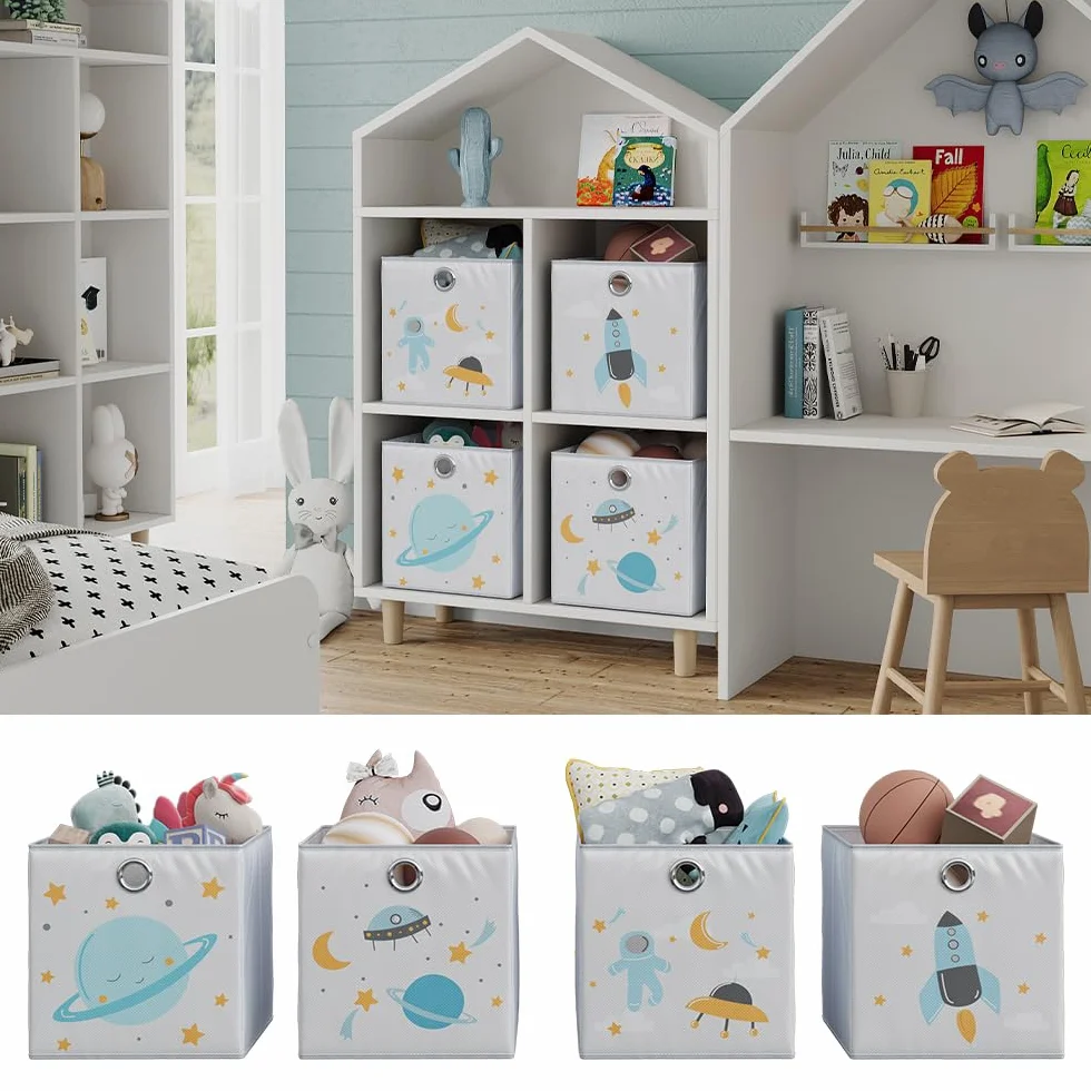 Vicco Caja plegable 30x30 cm Gris con ojal para fácil extracción motivos espacio