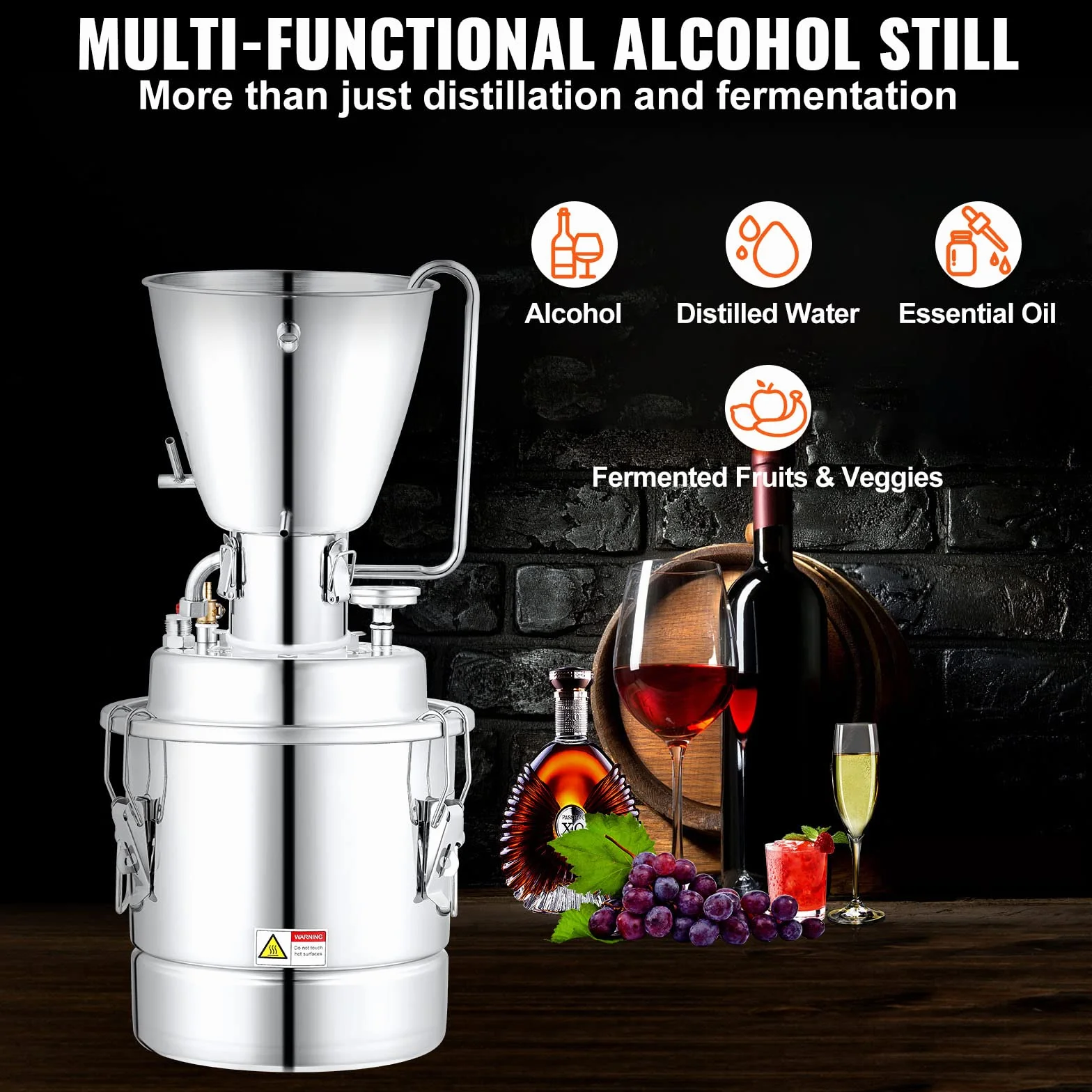 VEVOR Destilador de Alcohol para Uso Doméstico con Bomba de Agua 6,8-8 W Capacidad de 70L Kit de Destilación de Alcohol de Acero Inoxidable Kit de Destilador de Agua para Vino, Licor, Aceite Esencial