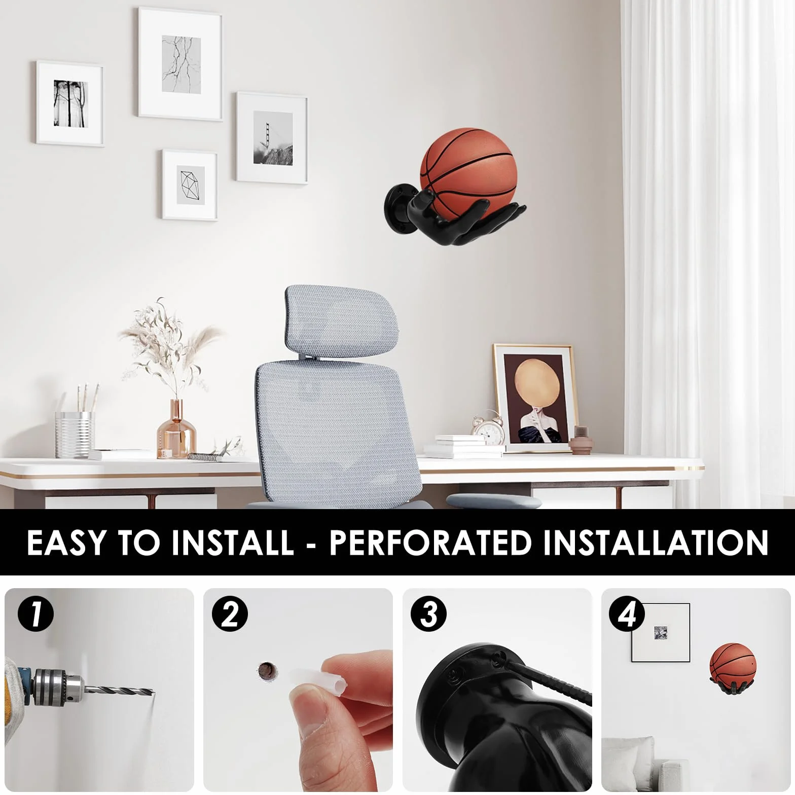 Soporte de pared para baloncesto 15 x 21,5 cm con tornillos y clavos