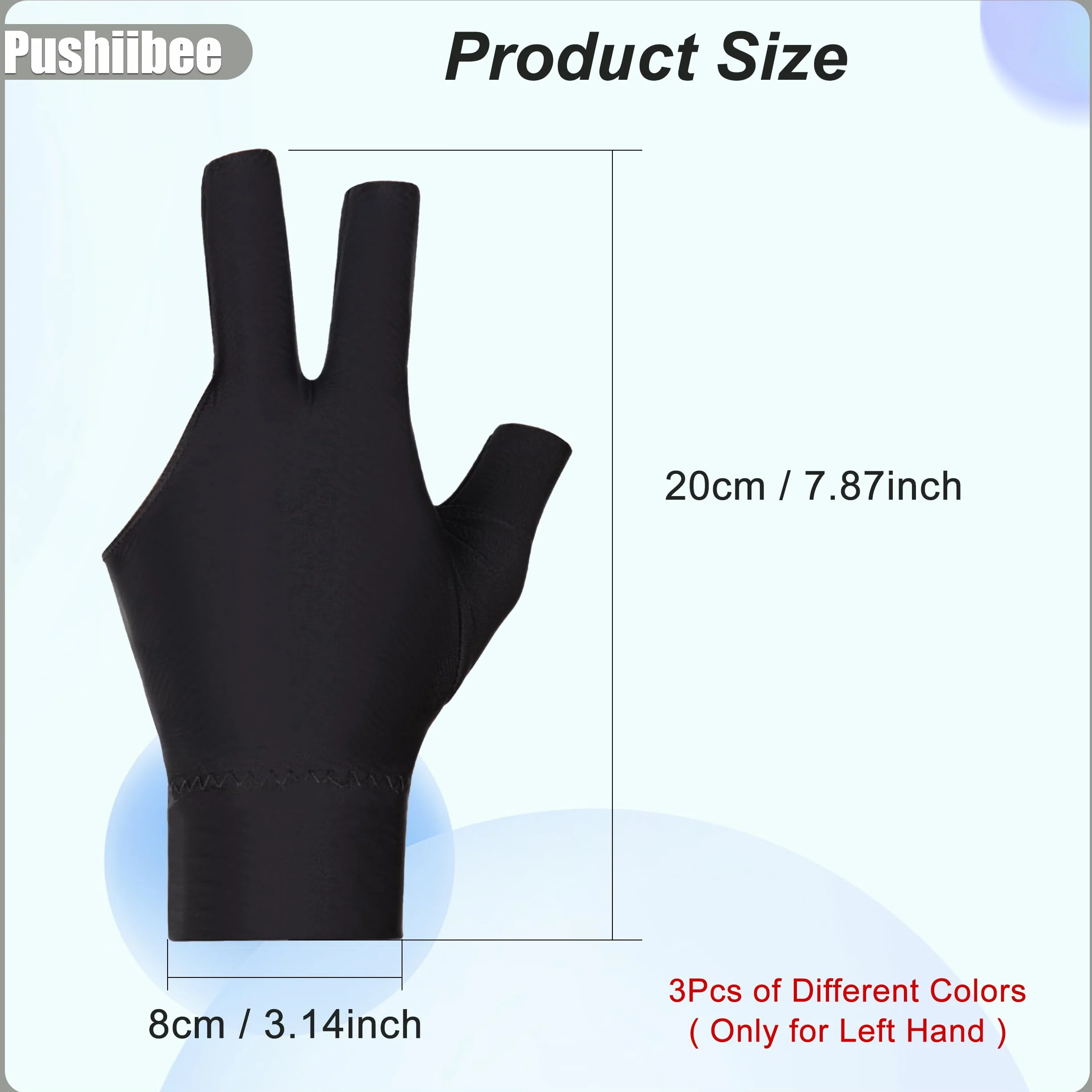 Guante de Billar, 3 Piezas Guantes de Snooker para Mano Izquierda, Guantes de Billar de 3 Dedos Pool Cue Antideslizantes Guantes de Taco para Hombre y Mujer
