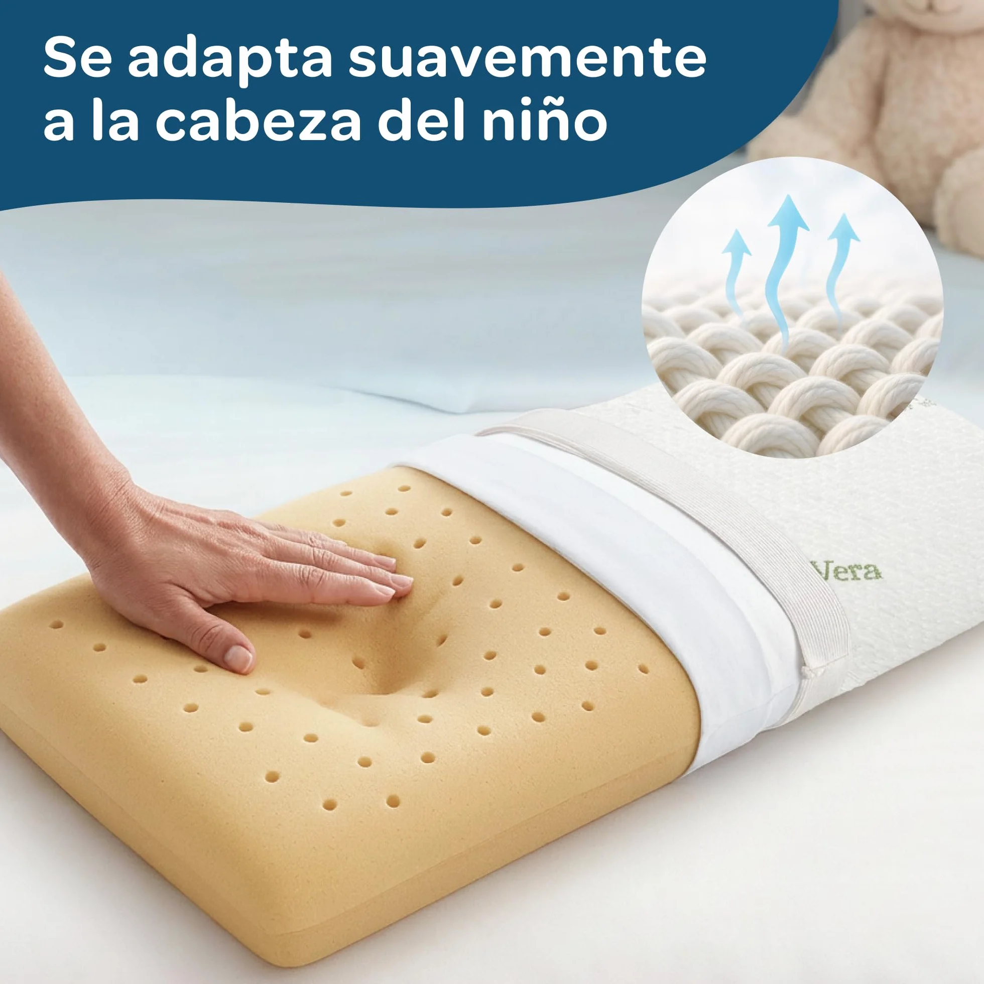 DOLCI SOGNI Almohada Bebé Viscoelástica Ergonómica Hipoalergénica Memory Foam Transpirable Cojín Suave Funda Aloe Vera Lavable