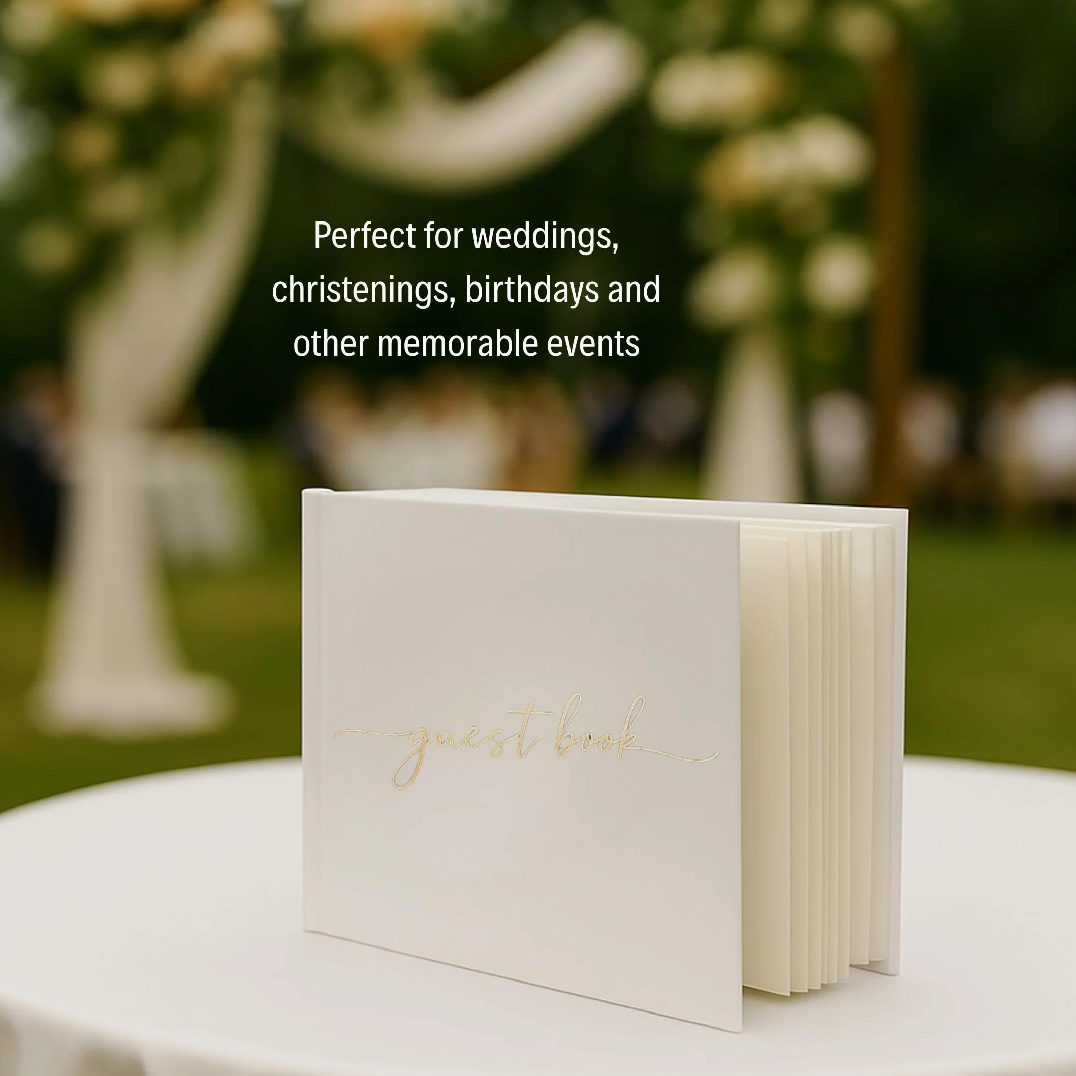 Plantvibes Libro de visitas premium para bodas – 120 páginas de papel premium, papel grueso, no traspasa, estilo vintage, con título dorado - ideal para bodas, aniversarios, cumpleaños (blanco)
