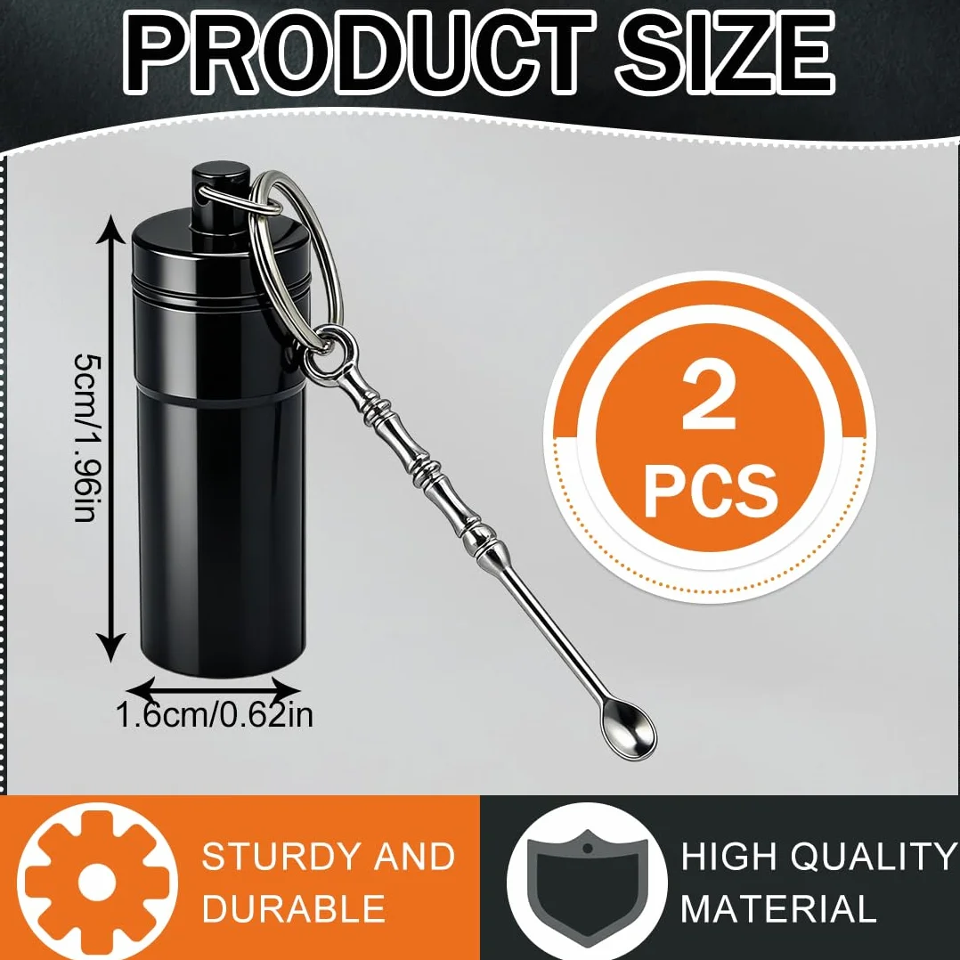 2 Unidades mini Frasco con Cuchara de Aluminio Hermético, Kit de Organización Portátil para Polvos y Especias