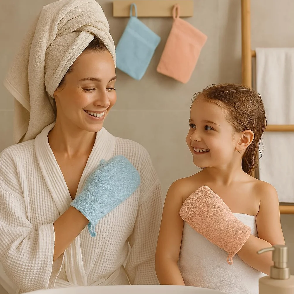 Betz Paquete de 10 Piezas de Manoplas de baño Palermo 100% algodón Juego de Guantes para lavarse tamaño 16x21 cm de Color Turquesa y Albaricoque