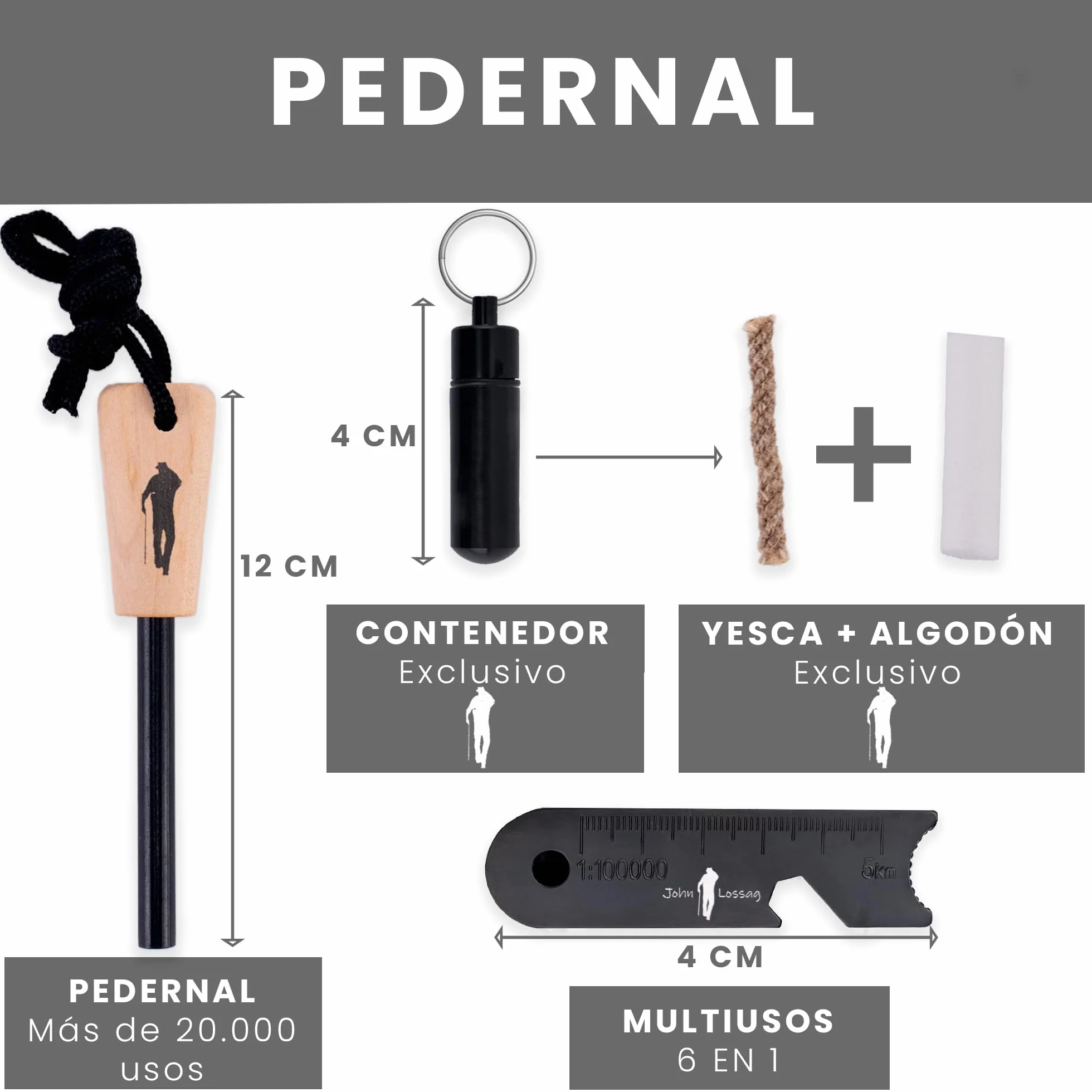 ecoFire Profesional Kit Supervivencia Pedernal Ferrocerio Pulsera Paracord Mechero Iniciador Fuego Camping Bushcraft