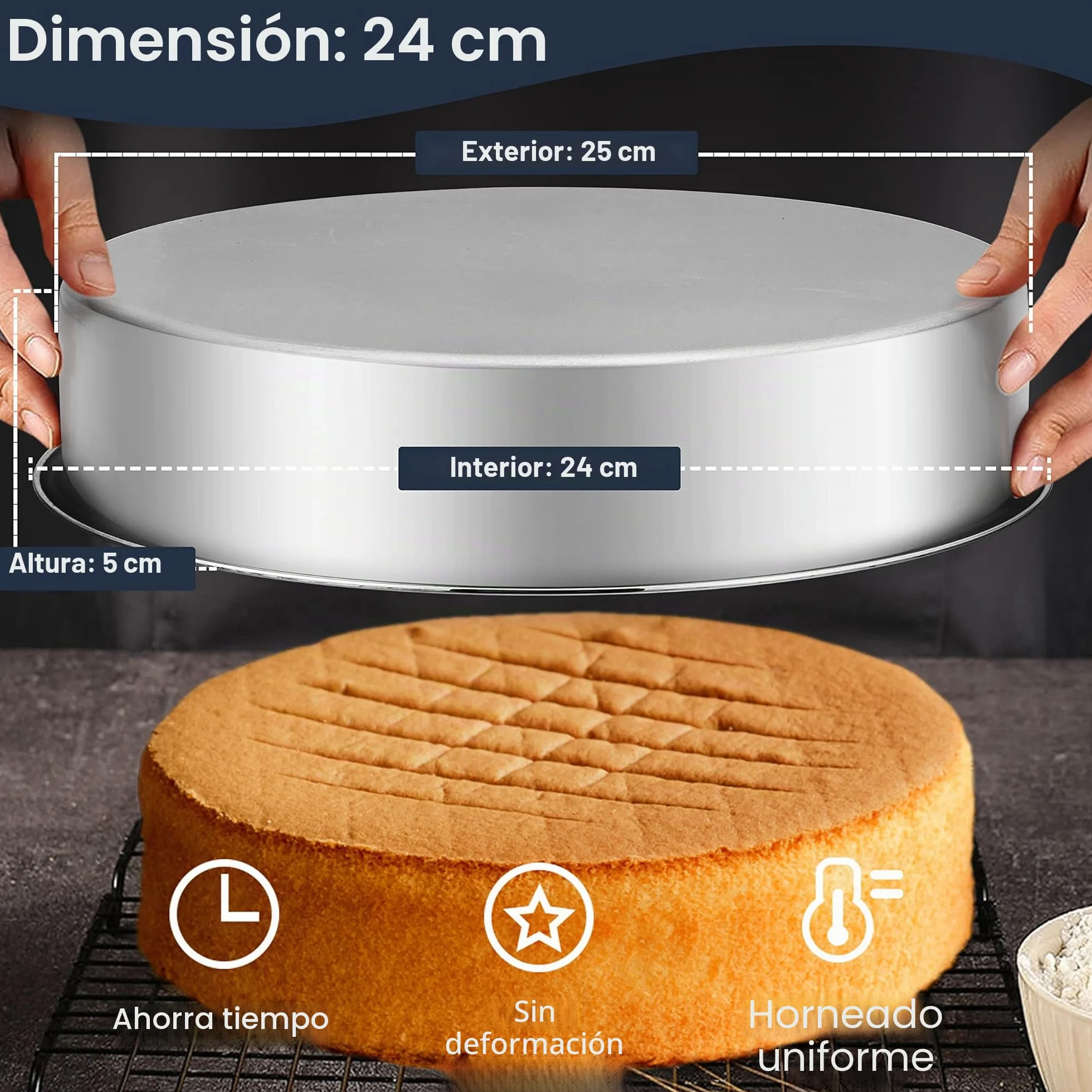 Joyfair 2 moldes redondos para tartas de acero inoxidable, saludables y no tóxicos, fáciles de limpiar y aptos para lavavajillas, 25 cm