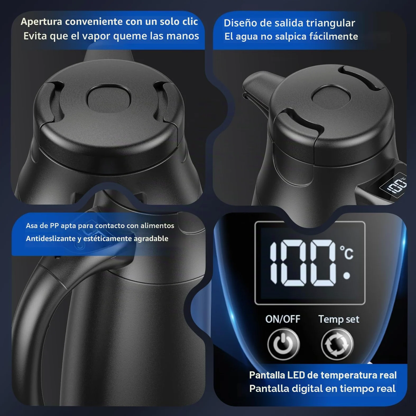 Hervidor de agua de viaje para coche, 12 V/24 V, 1,2 litros, de acero inoxidable, eléctrico, portátil, con encendedor de cigarrillos, hasta 100 ℃ con pantalla LCD para agua caliente, café, té, coche
