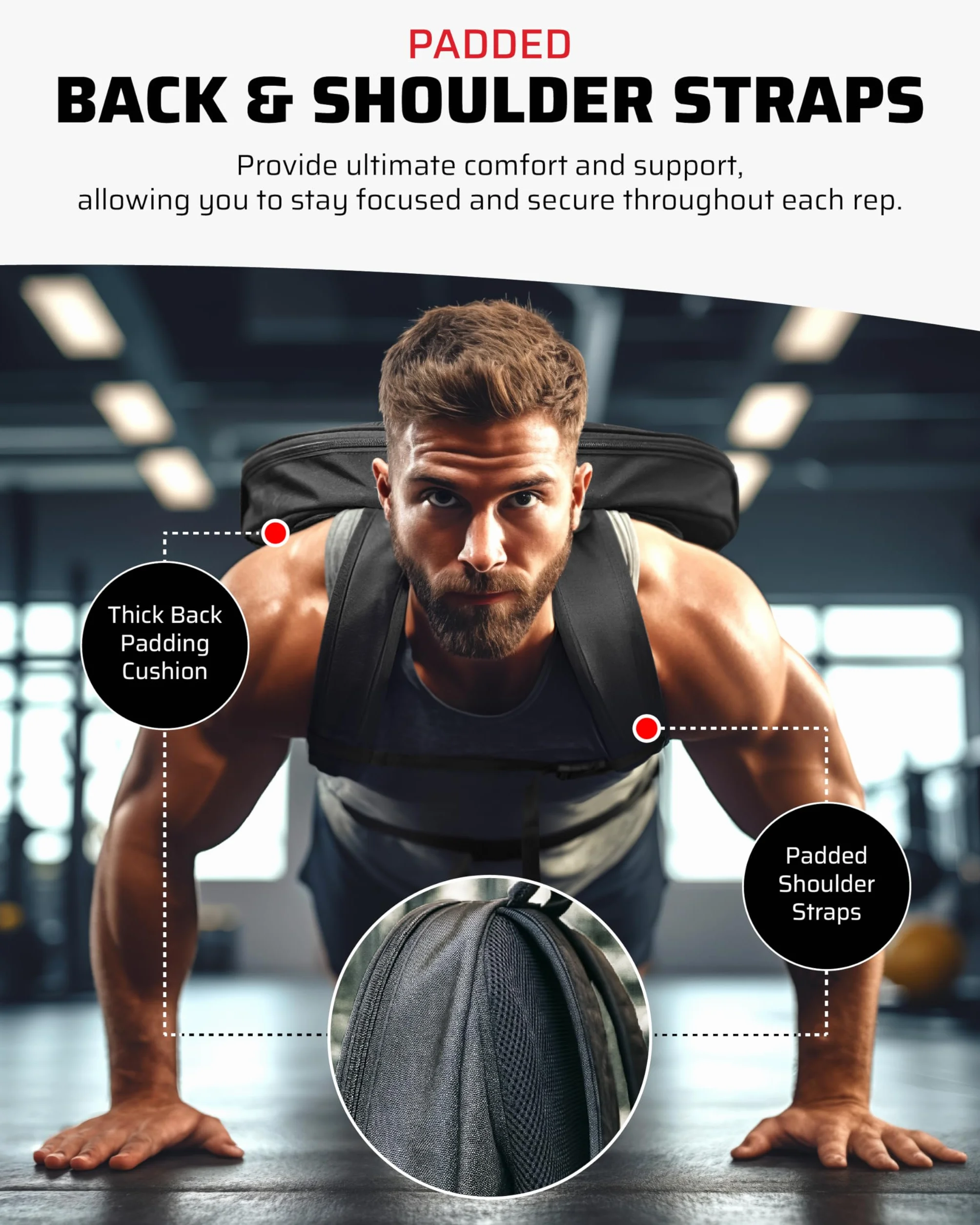 THEFITGUY Mochila pesada para pesas de gimnasio, para flexiones, elevaciones de pantorrillas, sentadillas, uso en la espalda o en la parte delantera, se adapta a placas de hasta 17.5 pulgadas de