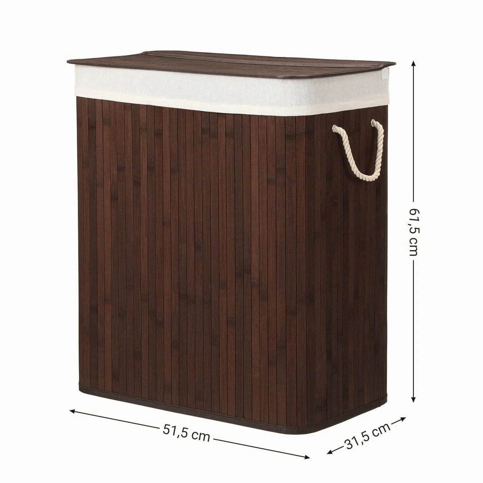 SONGMICS Cesto Ropa Sucia, 100 L, Cesta Colada 2 Clasificaciones, con Tapa, Bambú, con Asas, Plegable, Bolsa Interior Extraíble y Lavable a Máquina, para Lavandería, Dormitorio, Marrón LCB72Z