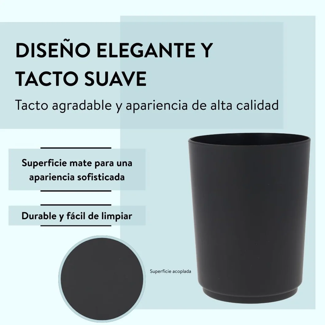PARSA Beauty Vaso Cepillo de Dientes baño Flair Negro – Vaso versátil e irrompible para el baño – Higiénico y Duradero, fácil de Limpiar – Soporte Cepillo de Dientes 250 ml – 7 x 7,3 x 9,6 cm