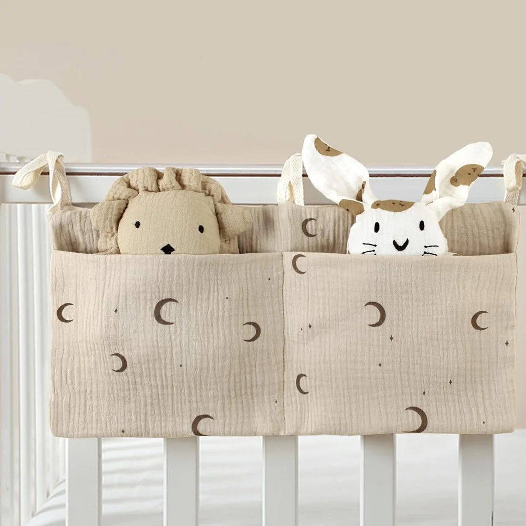 Organizador Colgante para Cama de Bebé Bolsa de Almacenamiento 2 Bolsillos para Pañales y Juguetes