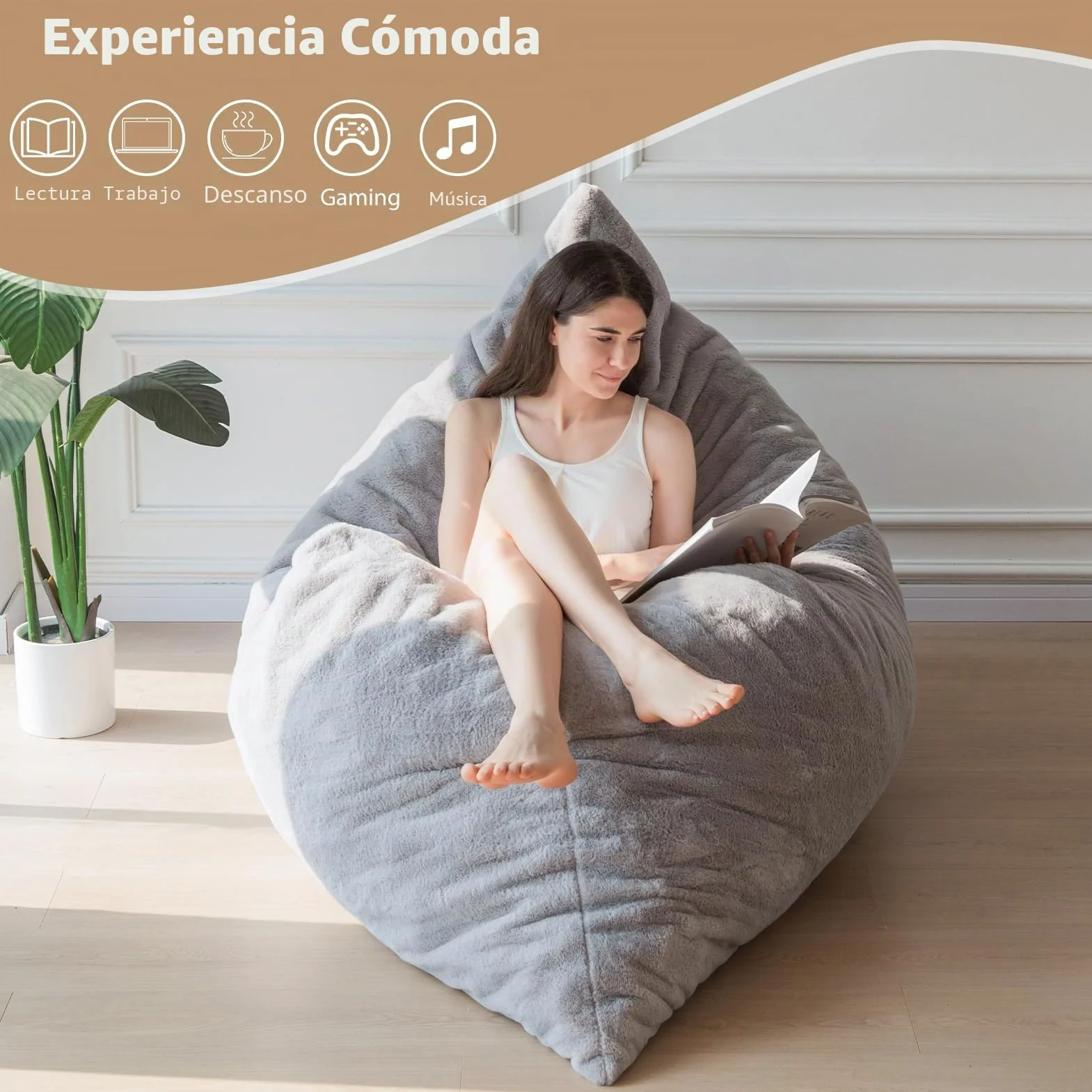 Maxyoyo Puf gigante convertible que se pliega de puf a cama, sofá grande con funda de felpa y relleno mullido incluido para adultos, parejas, invitados, color gris, doble