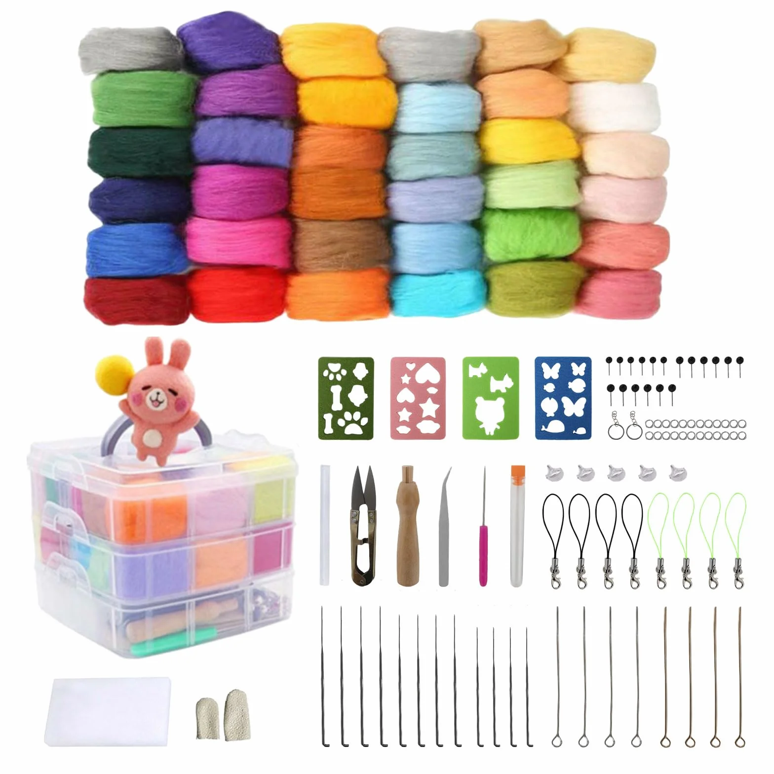 BDHYYM Lana de Fieltro 36 Colores Fieltro de Aguja Kit con Herramientas de Fieltro de Lana Adecuado para Principiantes en Fieltro Artesanal Hechos a Mano Creativos 119 piezas