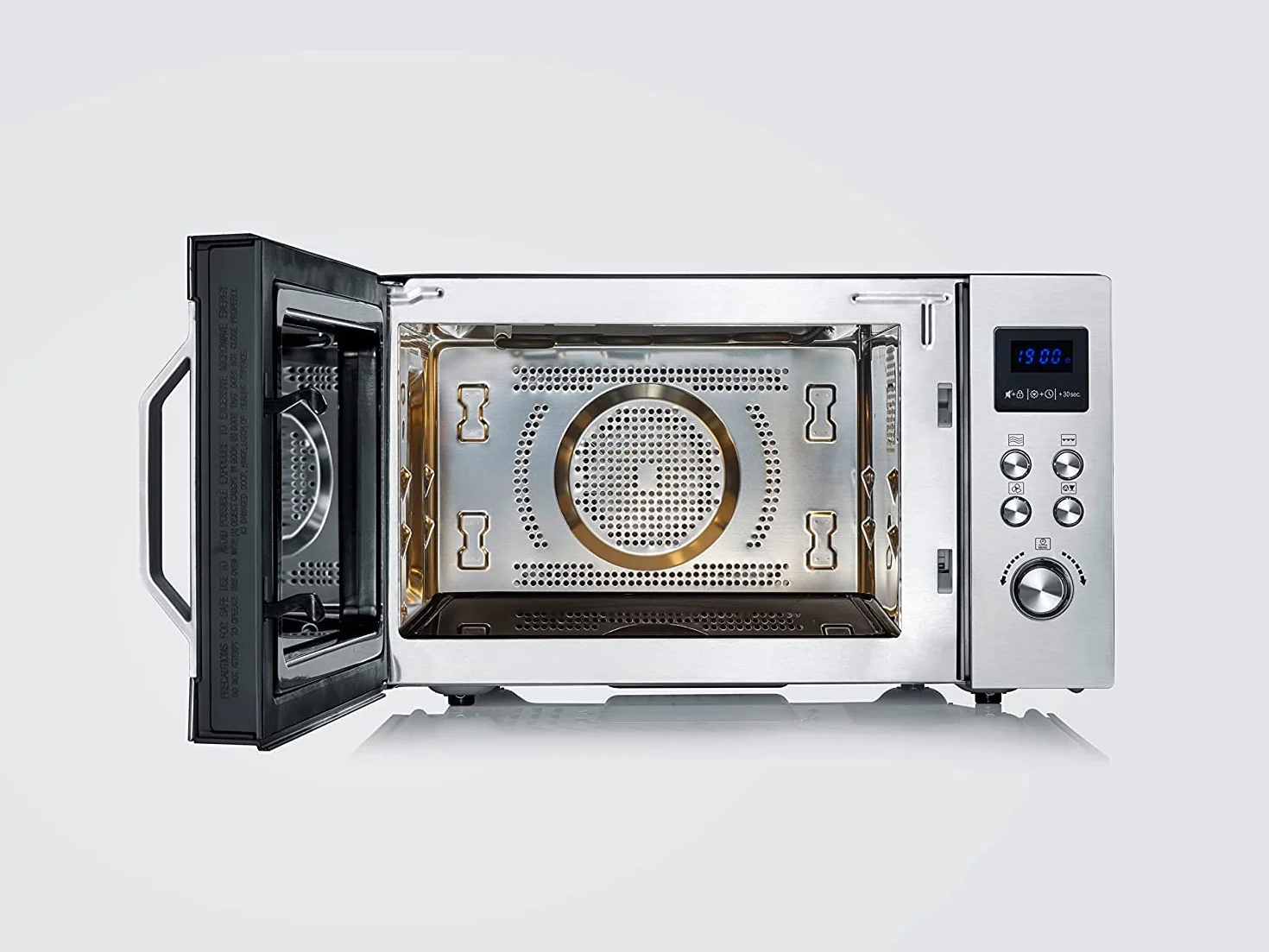 SEVERIN Microondas 3 en 1, microondas con grill, convección y base de vidrio, microondas digital amplio para platos cuadrados, acero inoxidable/negro mate, MW 7777