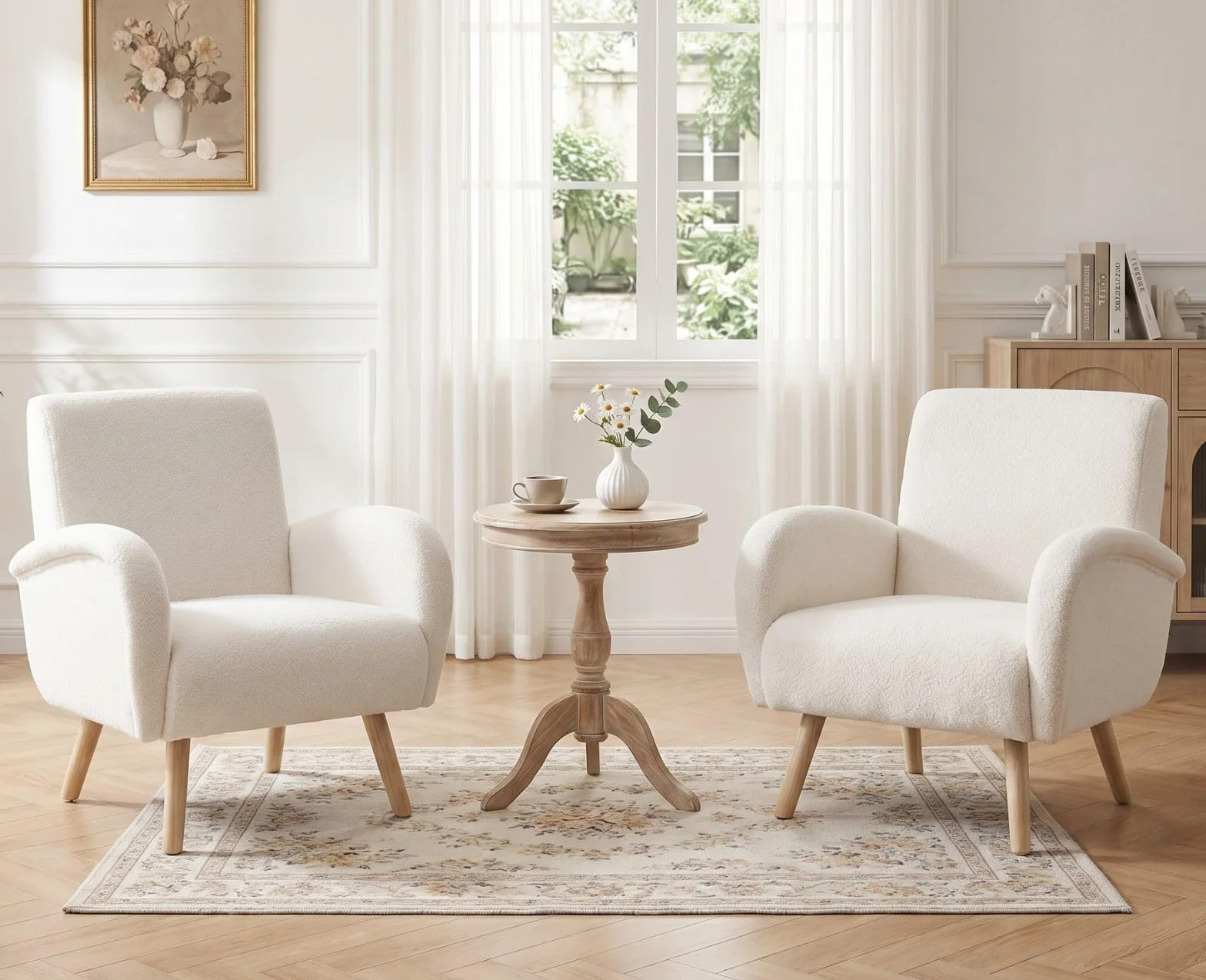 chairus Butaca Ocio Moderno Sofá de Salón Individual con Patas de Madera, Sillón Pequeño Lectura para Sala de Estar/Dormitorio, Blanco