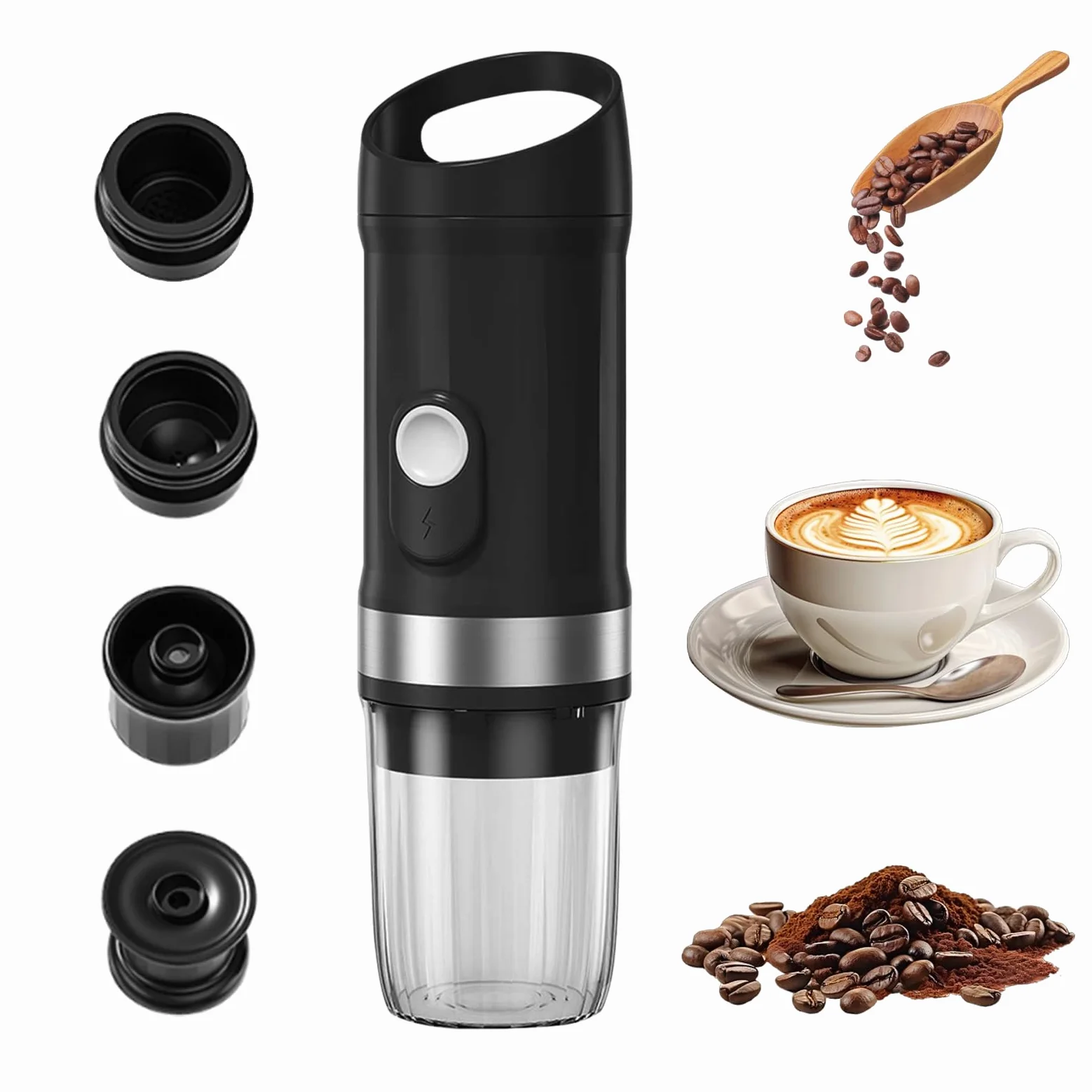 Máquina de café espresso portátil, 20 bar, cafetera eléctrica con autocalentamiento, compatible con cápsulas NS, café en polvo, 80 ml, pequeña cafetera de viaje para camping, senderismo, oficina