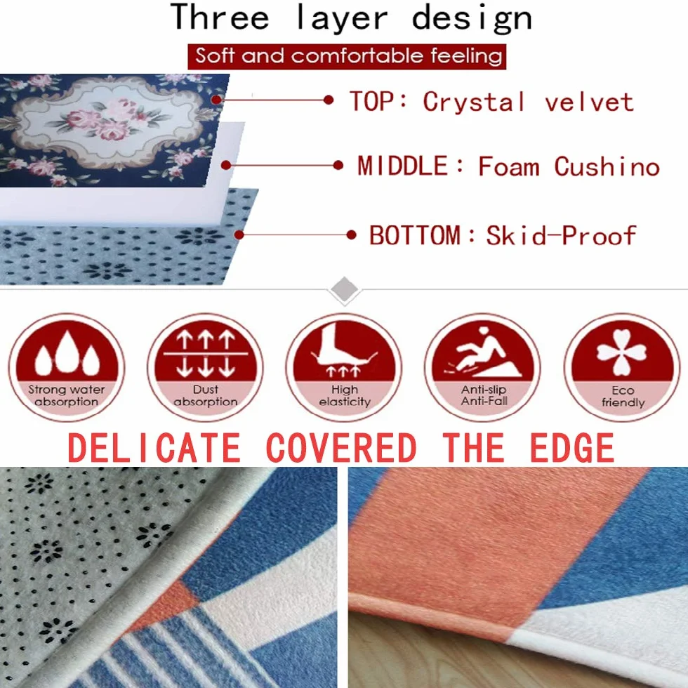 Alfombra De Dormitorio para Adolescentes Alfombras De Juegos para NiñOs para Sala De Juegos Sala De Estar BañO Cocina DecoracióN Carpet Area Rug Antideslizantes Felpudo (Flower,80x160 cm)