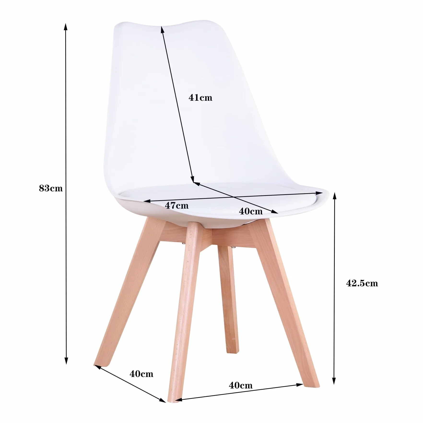 Juego de 6 Sillas de Comedor con Asiento Tapizado y Patas de Madera de Haya, Ideal para Comedor, Cocina, Salón, Dormitorio, Blanco