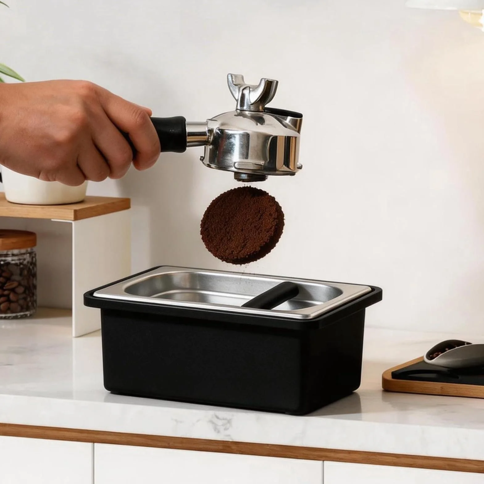 Caja para Posos Café de Café de Acero Inoxidable, Contenedor de Gran Capacidad con Amortiguadores de Goma y Juntas de Silicona, Duradero y Fácil de Limpiar