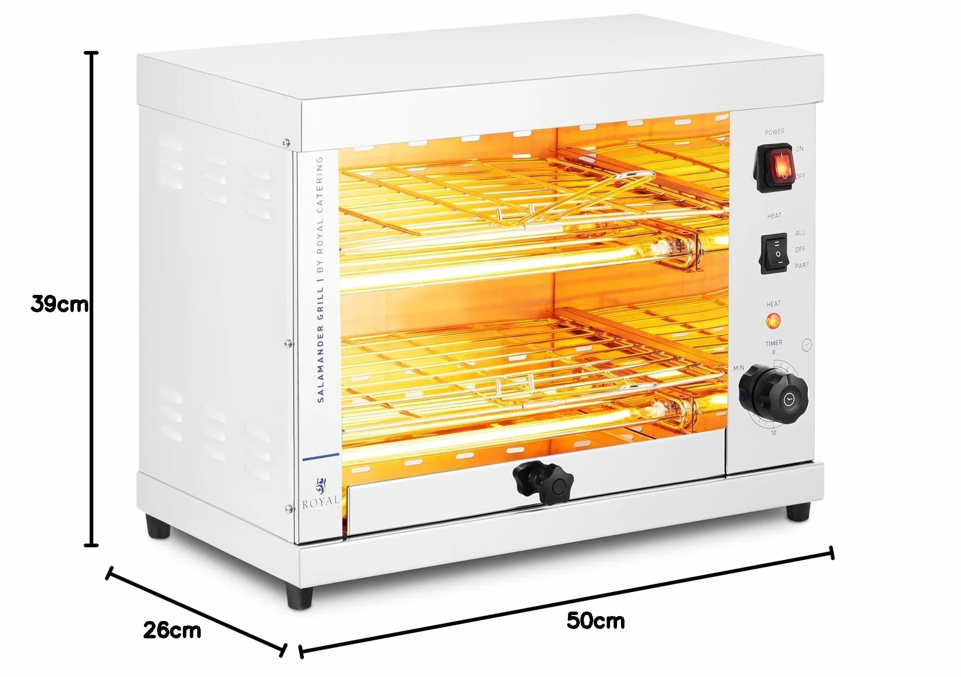 Royal Catering Horno Salamandra para Hostelería Tostador RC-SGI01 (Potencia: 3200 W, Con dos rejillas, Acero inoxidable)