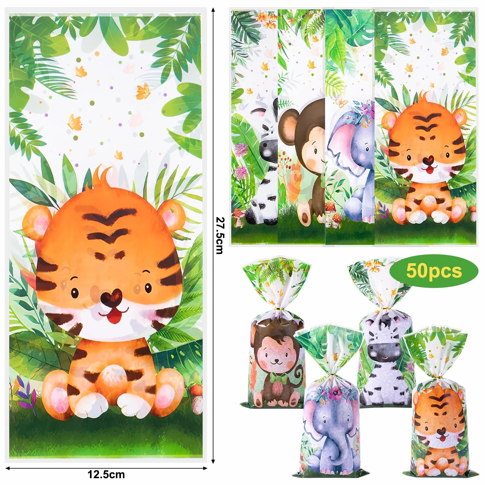 50pcs Bolsas Regalo de Plástico Animales, Bolsas Cumpleaños Infantil Chuches Regalo Bolsitas Celofán para envolver regalos fiestas de cumpleaños infantiles, fiestas temáticas y mucho