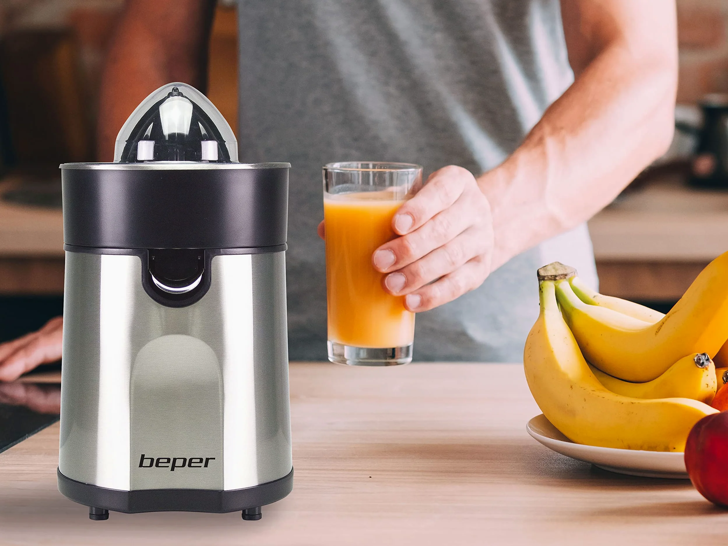 BEPER P102EST001 Exprimidor de Naranjas Electrico, Cuerpo de Acero - Extractor de Zumos Naranjas