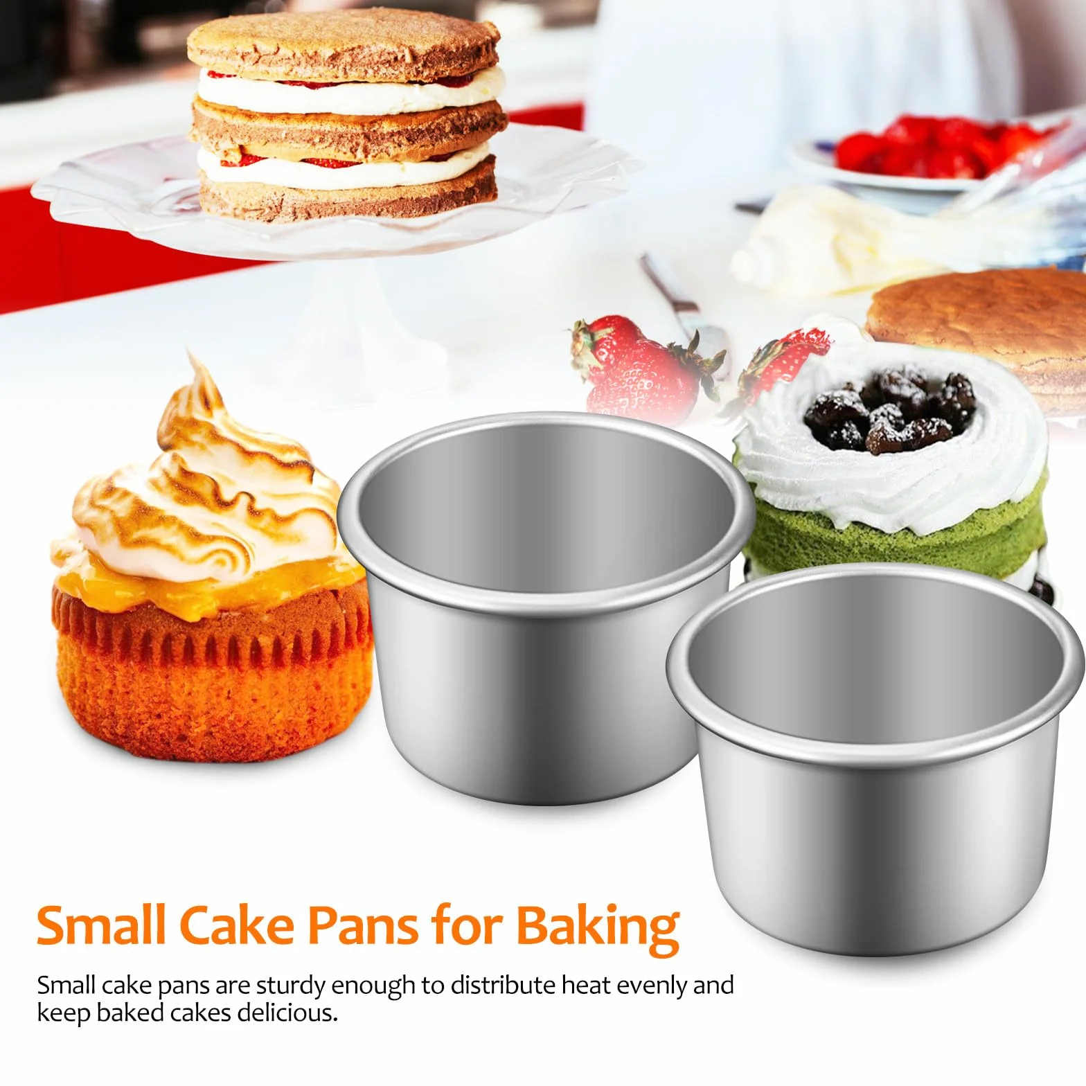 FOMIYES Molde para Pasteles Redondo de 2 Pulgadas con Fondo Desmontable, Aluminio Antiadherente, Juego de 4 Unidades, Adecuado para Hornear Tartas, Quiches y Postres Variados en Horno
