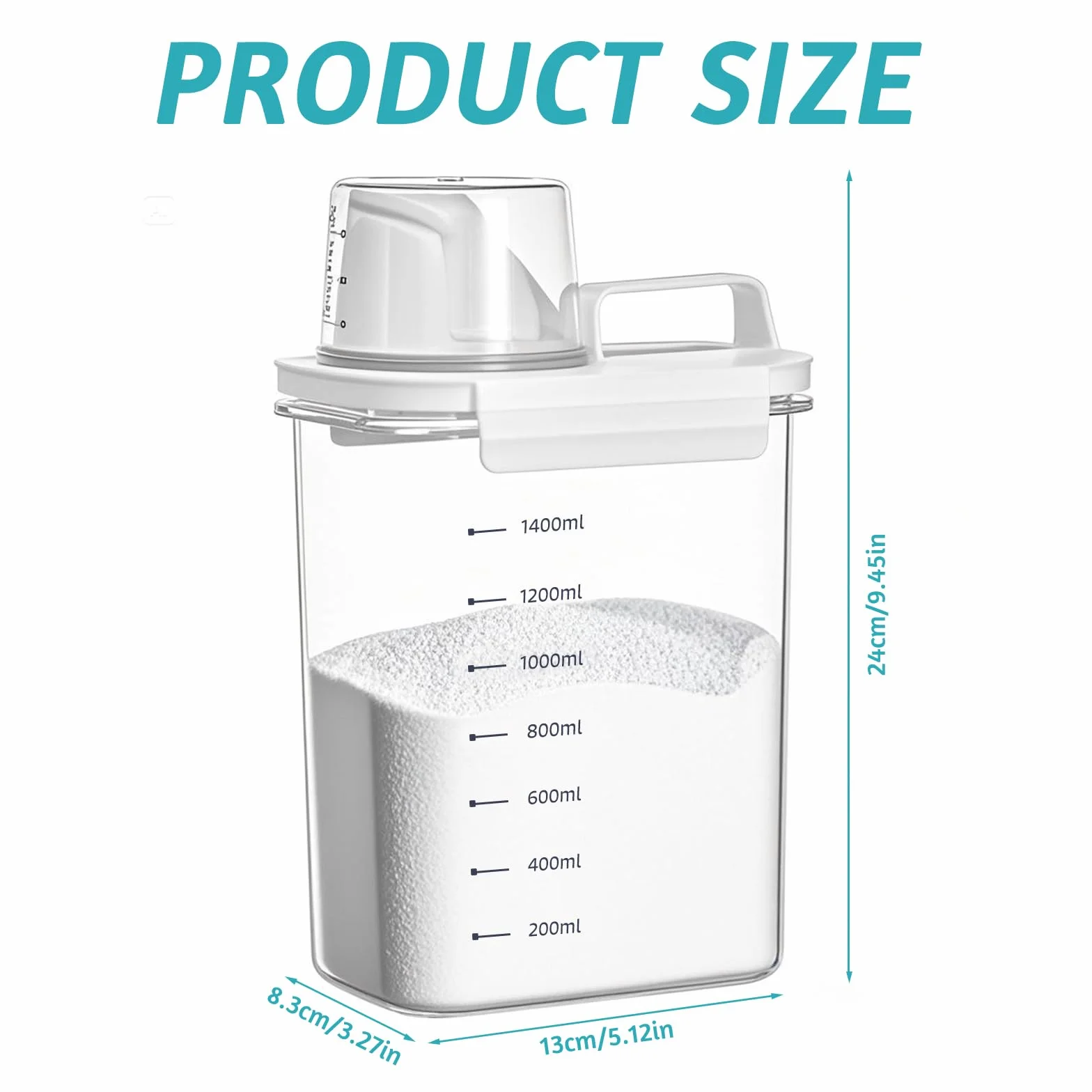 Dispensador de detergente hermético de 1800 ml con vaso medidor, caja de almacenamiento de detergente en polvo, caja de almacenamiento para detergente en polvo