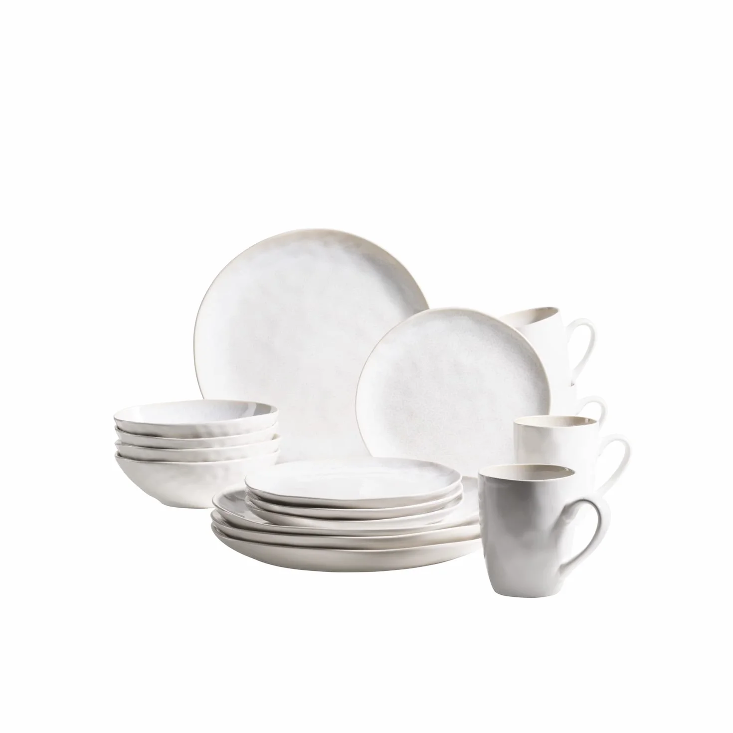 MÄSER Serie Frozen - Vajilla de cerámica para 4 personas, 16 piezas, con formas orgánicas, servicio moteado, color blanco