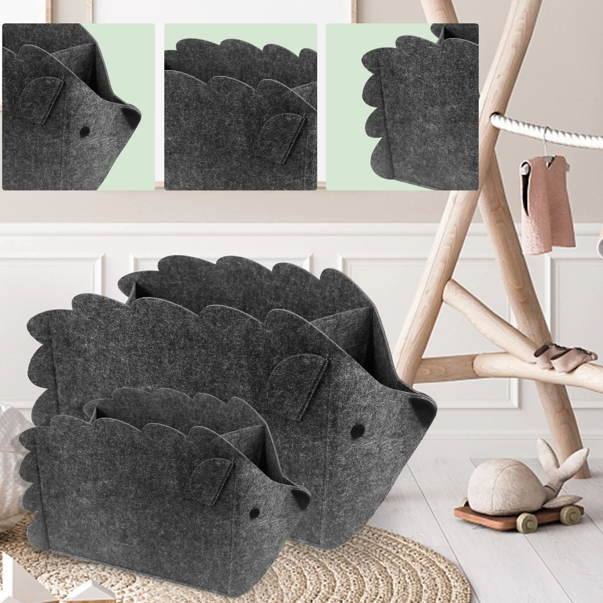 Caja de almacenamiento de fieltro plegable 30L para niños, organizador en forma de erizo, cesta de ropa (juego de dos)