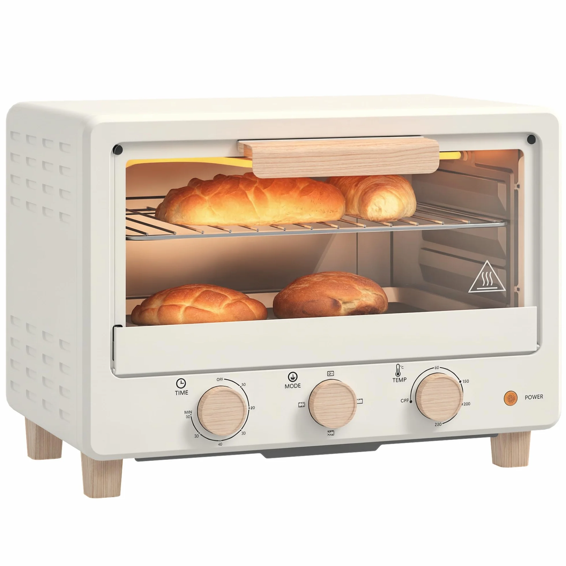 HOMCOM Horno Eléctrico de Sobremesa 16L 1400W con Puerta de Vidrio Temporizador y Temperatura Ajustables hasta 230℃ Crema