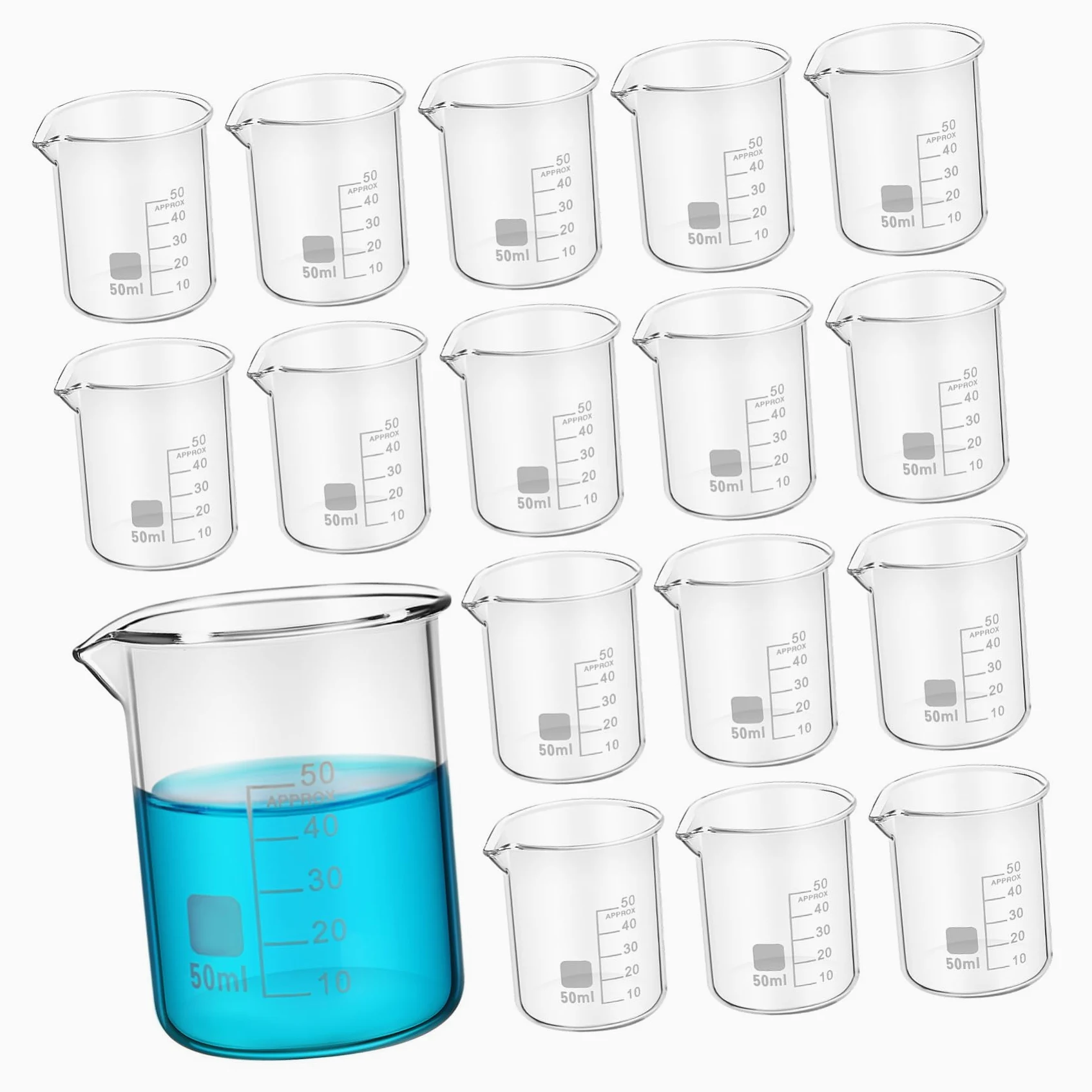 SHINEOFI Vasos Medidores de Vidrio Uso Versátil Resistentes y Estables de 50 Ml Set de 20 y Diseño Simple y Elegante para Laboratorio